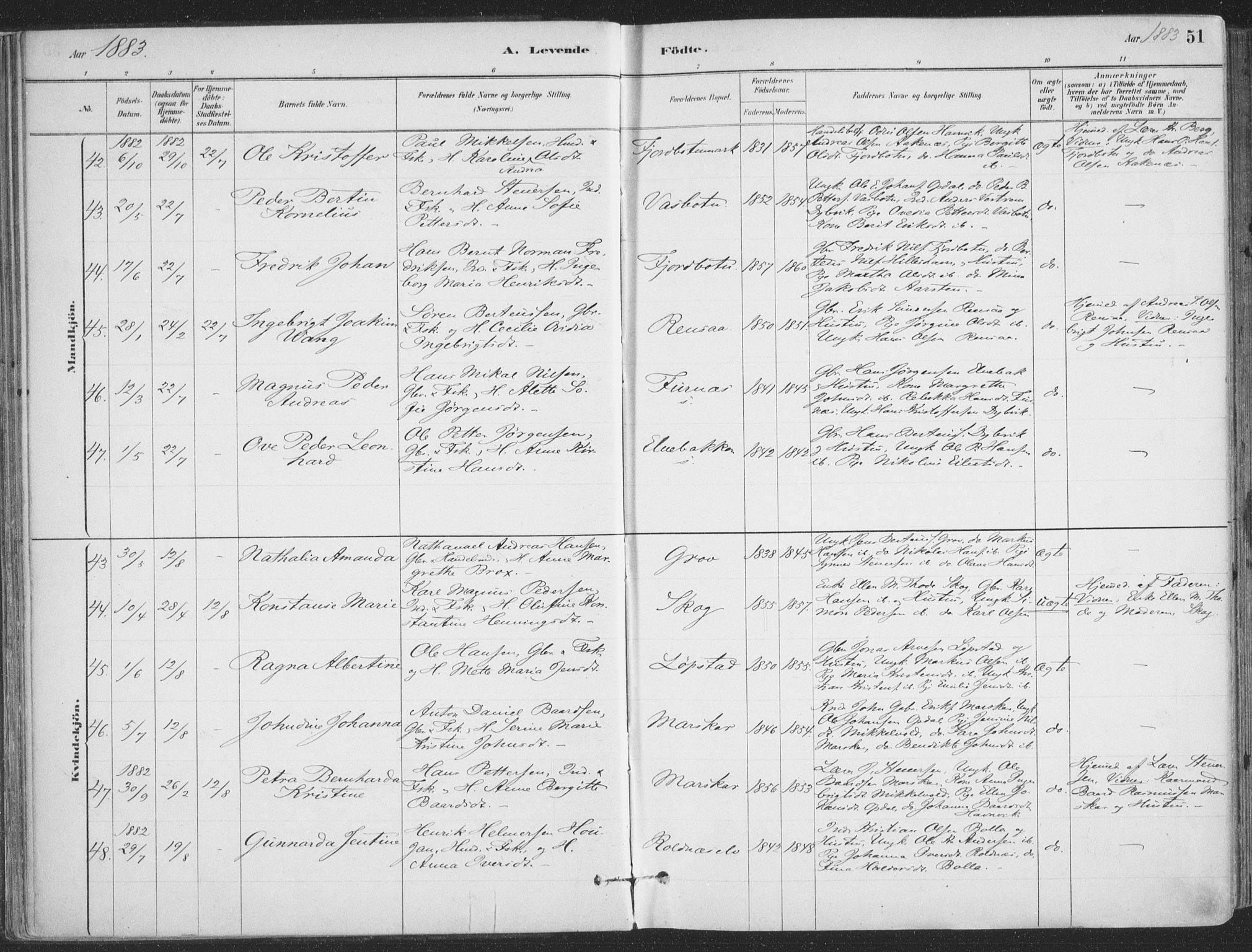 Ibestad sokneprestembete, SATØ/S-0077/H/Ha/Haa/L0011kirke: Parish register (official) no. 11, 1880-1889, p. 51