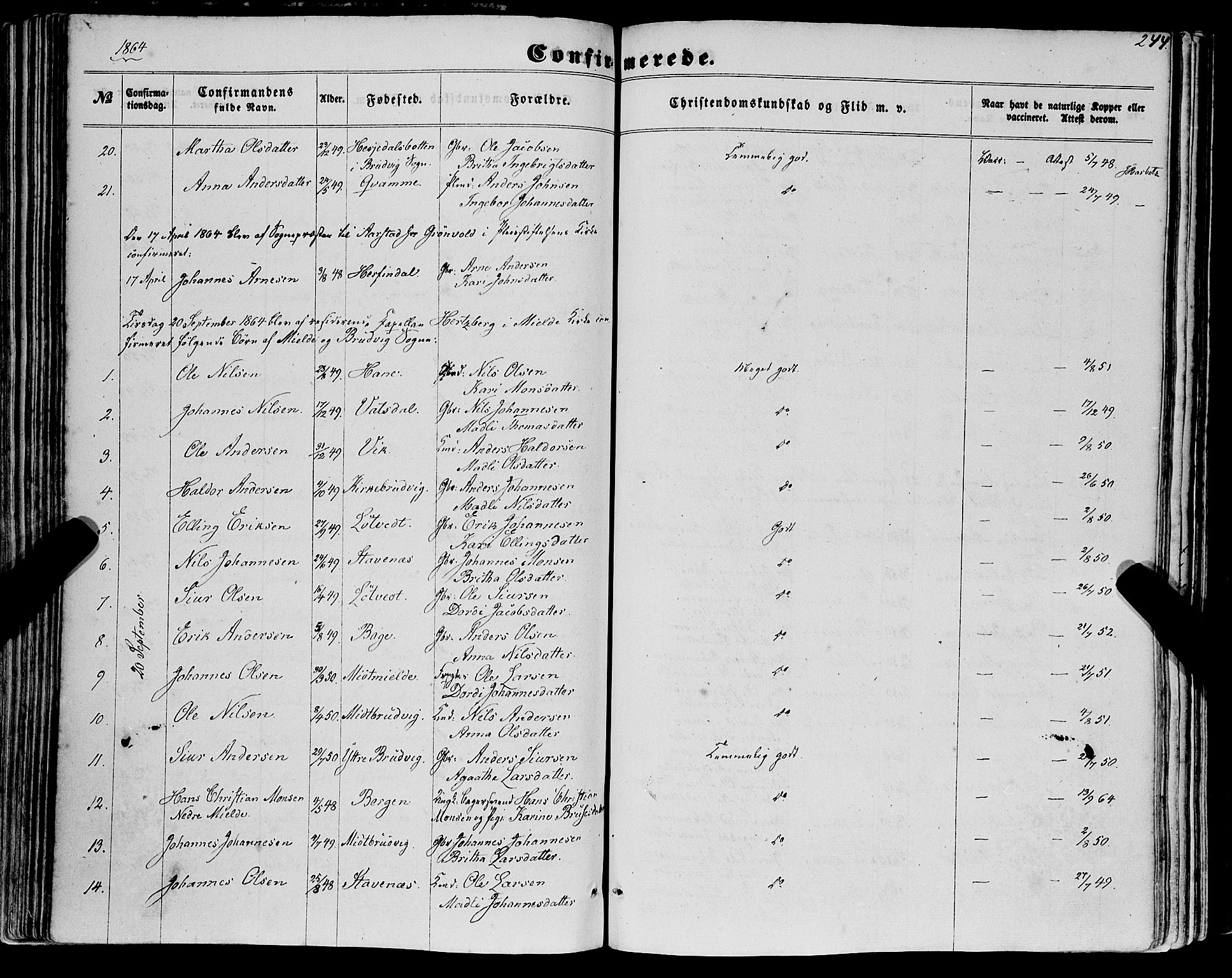 Haus sokneprestembete, AV/SAB-A-75601/H/Haa: Parish register (official) no. A 17, 1858-1870, p. 244