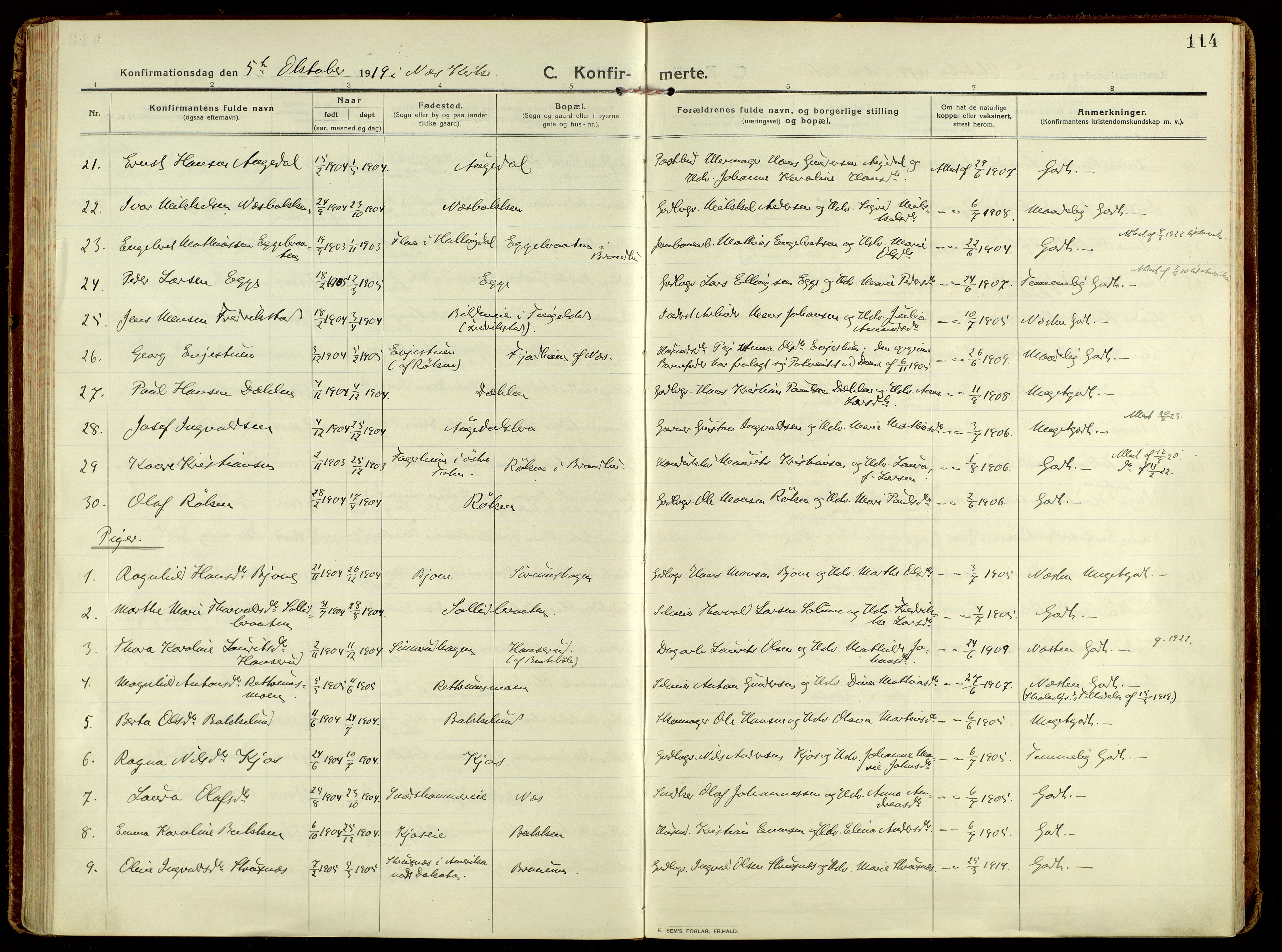 Brandbu prestekontor, SAH/PREST-114/H/Ha/Haa/L0004: Parish register (official) no. 4, 1913-1923, p. 114