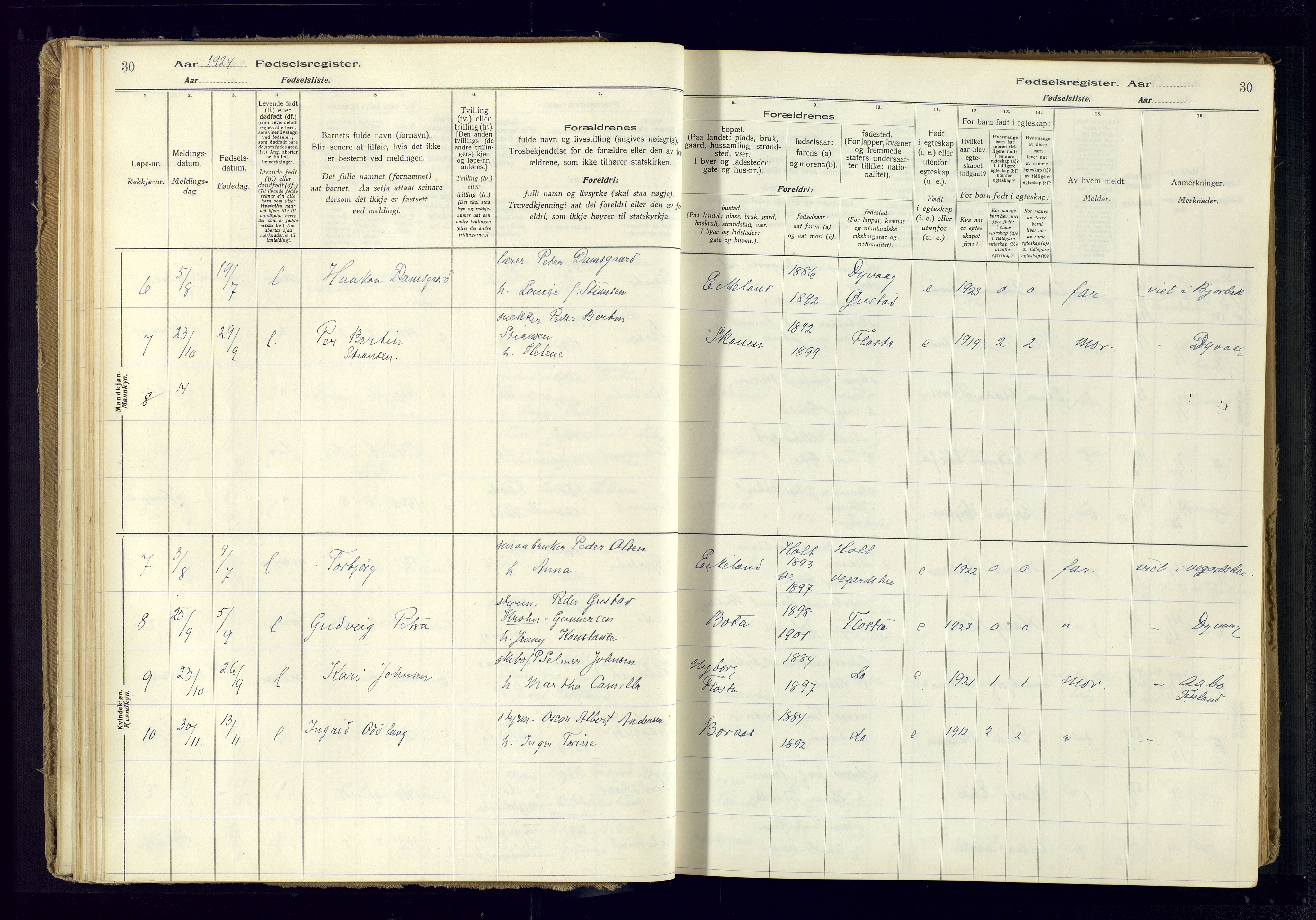 Austre Moland sokneprestkontor, SAK/1111-0001/J/Ja/L0005: Birth register no. A-VI-29, 1916-1982, p. 30