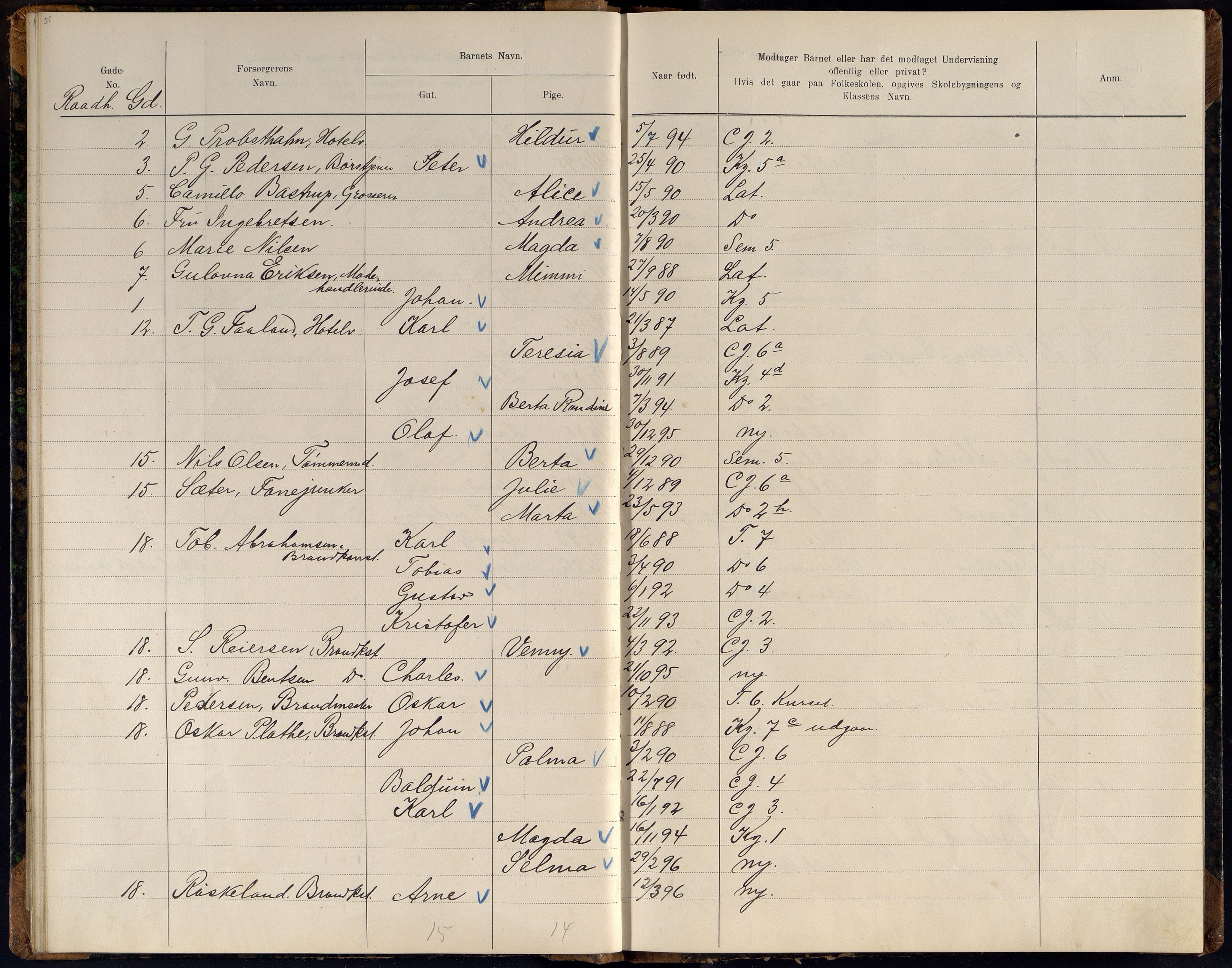 Kristiansand By - Skolekommisjonen/ -Styret, ARKSOR/1001KG510/J/Jb/L0011: Barnetelling, 1902, p. 35-36