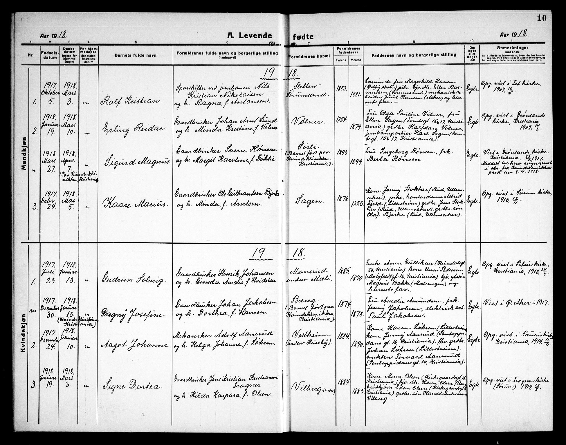 Sørum prestekontor Kirkebøker, AV/SAO-A-10303/G/Ga/L0008: Parish register (copy) no. I 8, 1917-1934, p. 10