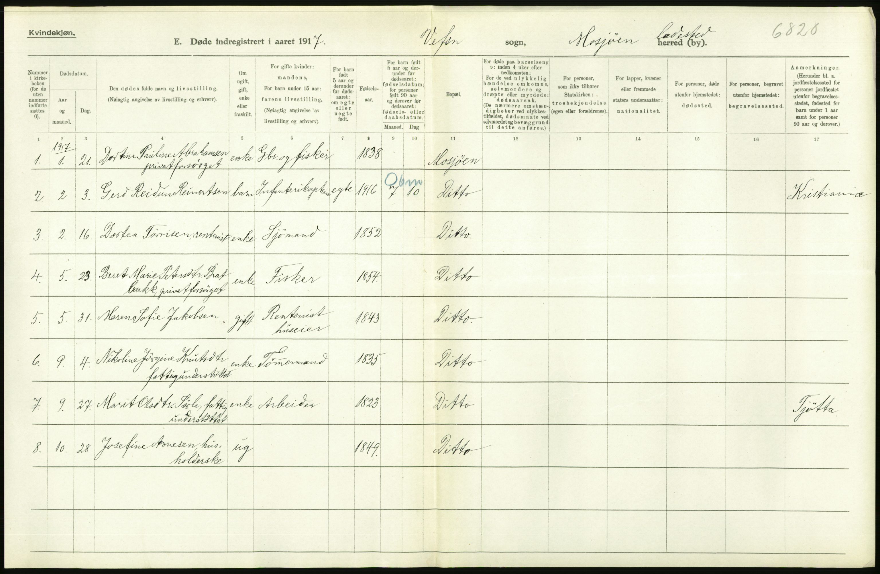 Statistisk sentralbyrå, Sosiodemografiske emner, Befolkning, RA/S-2228/D/Df/Dfb/Dfbg/L0052: Nordlands amt: Døde. Bygder og byer., 1917, p. 602