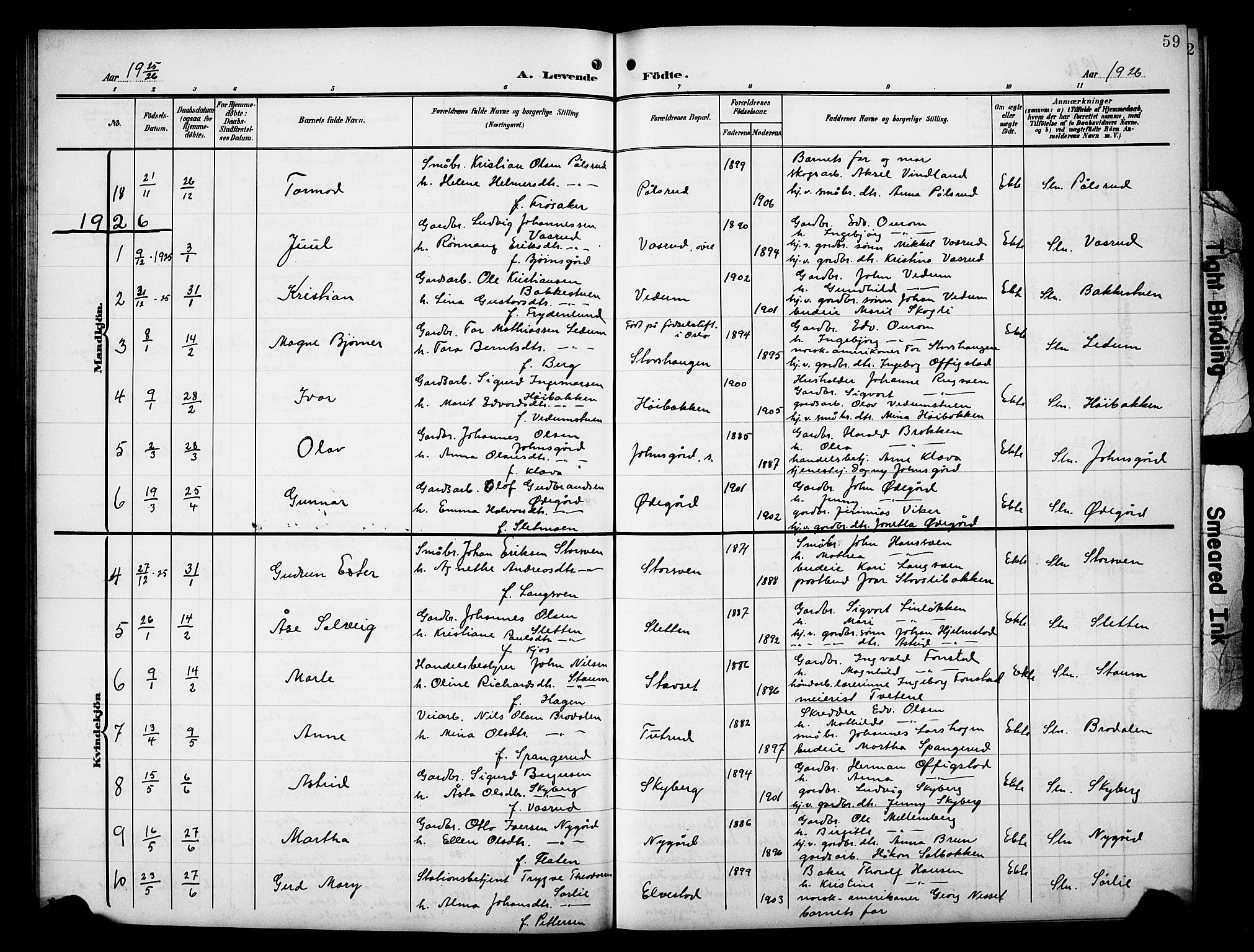 Øyer prestekontor, AV/SAH-PREST-084/H/Ha/Hab/L0006: Parish register (copy) no. 6, 1906-1929, p. 59