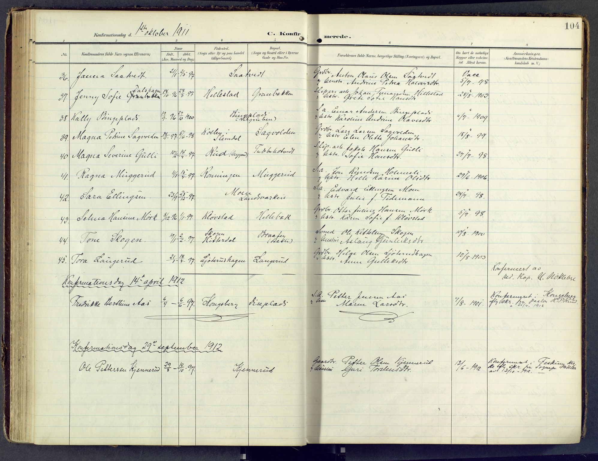 Sandsvær kirkebøker, SAKO/A-244/F/Fd/L0002: Parish register (official) no. IV 2, 1906-1943, p. 104