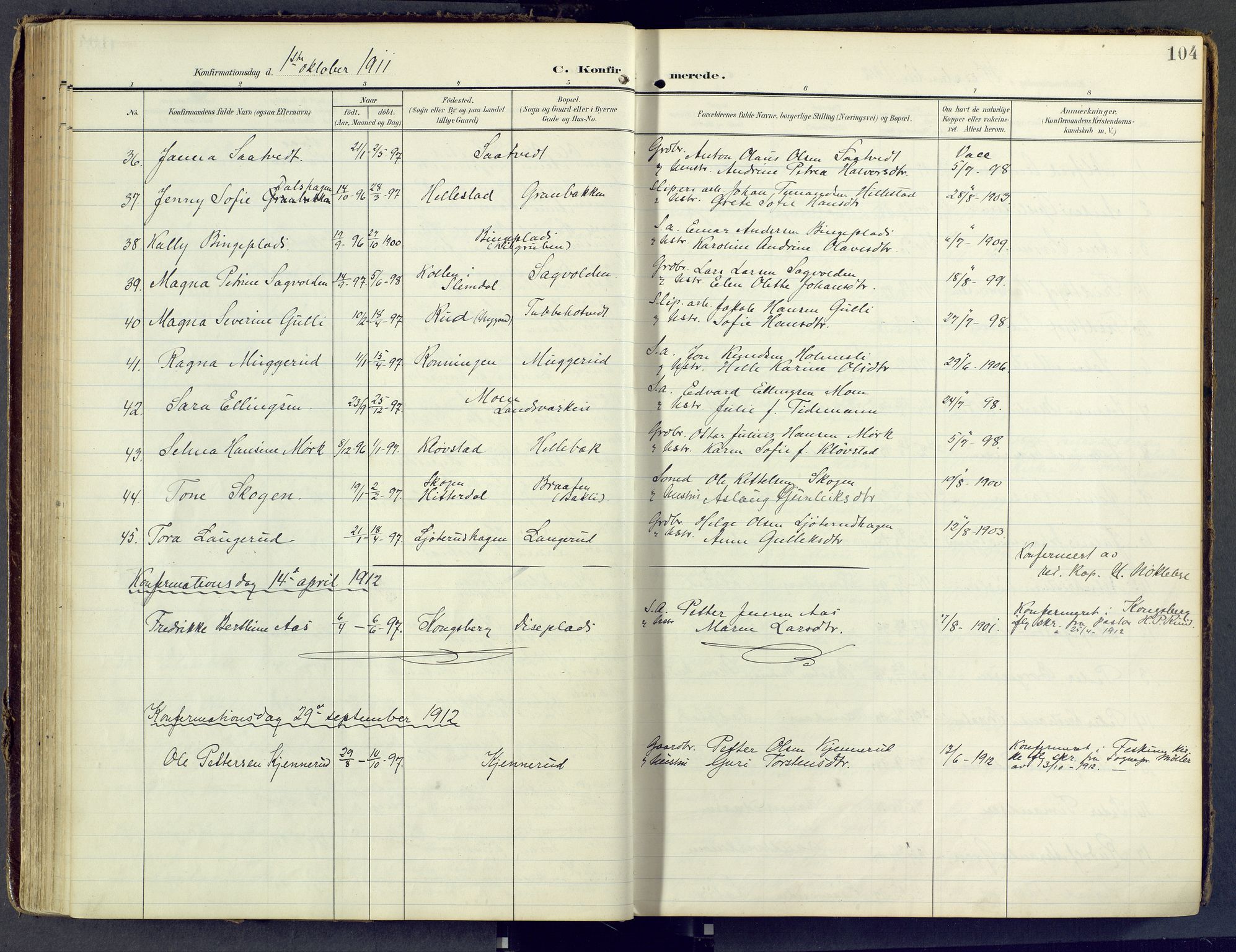 Sandsvær kirkebøker, AV/SAKO-A-244/F/Fd/L0002: Parish register (official) no. IV 2, 1906-1943, p. 104