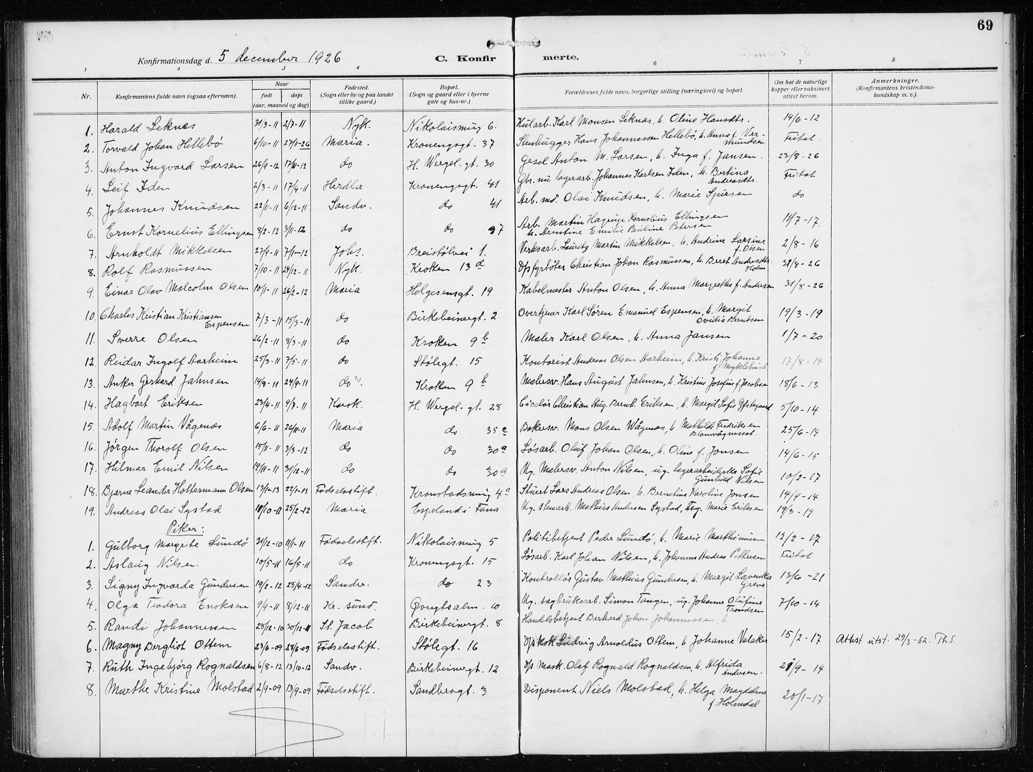 Mariakirken Sokneprestembete, AV/SAB-A-76901/H/Haa/L0015: Parish register (official) no. C 3, 1913-1927, p. 69