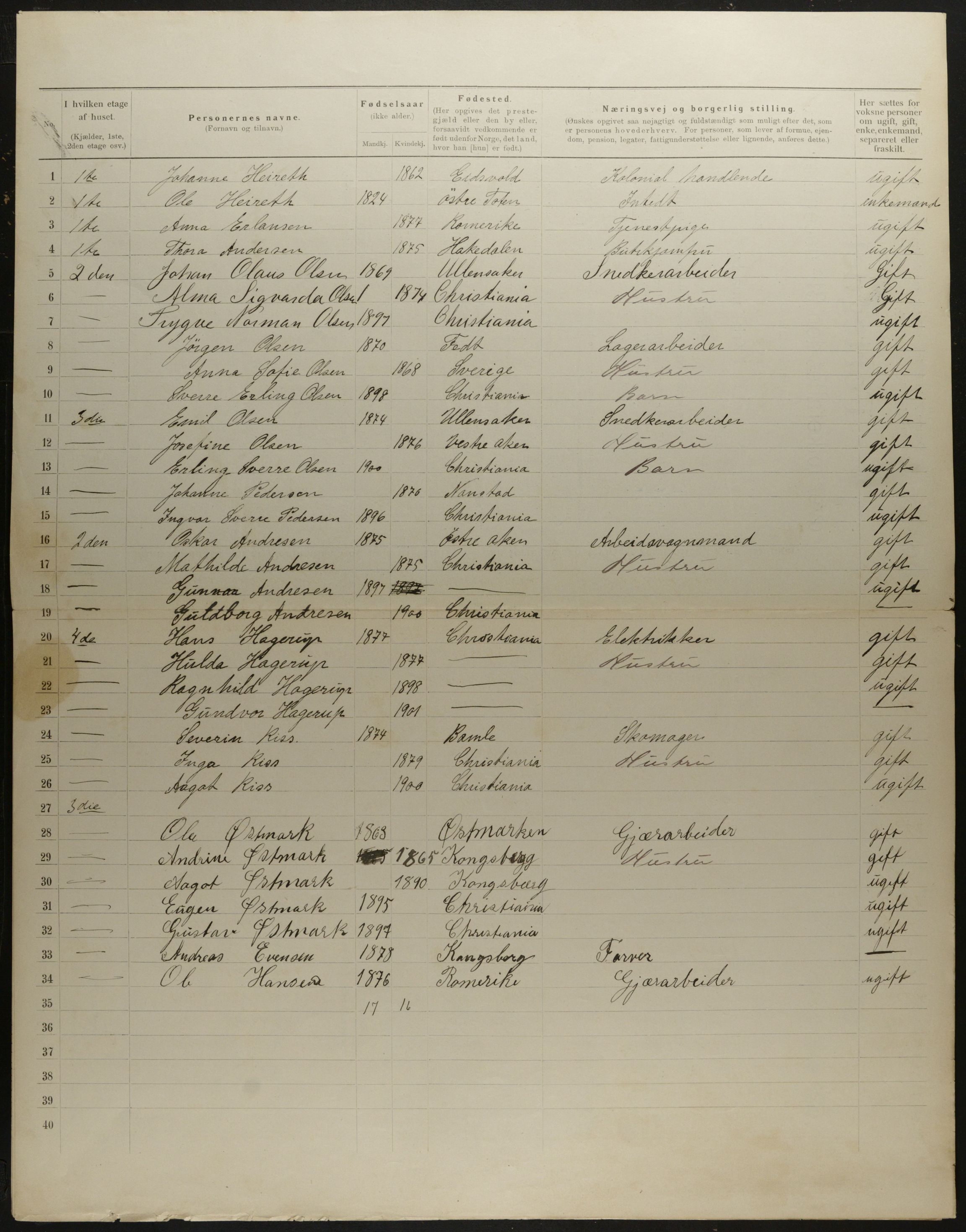 OBA, Municipal Census 1901 for Kristiania, 1901, p. 8182