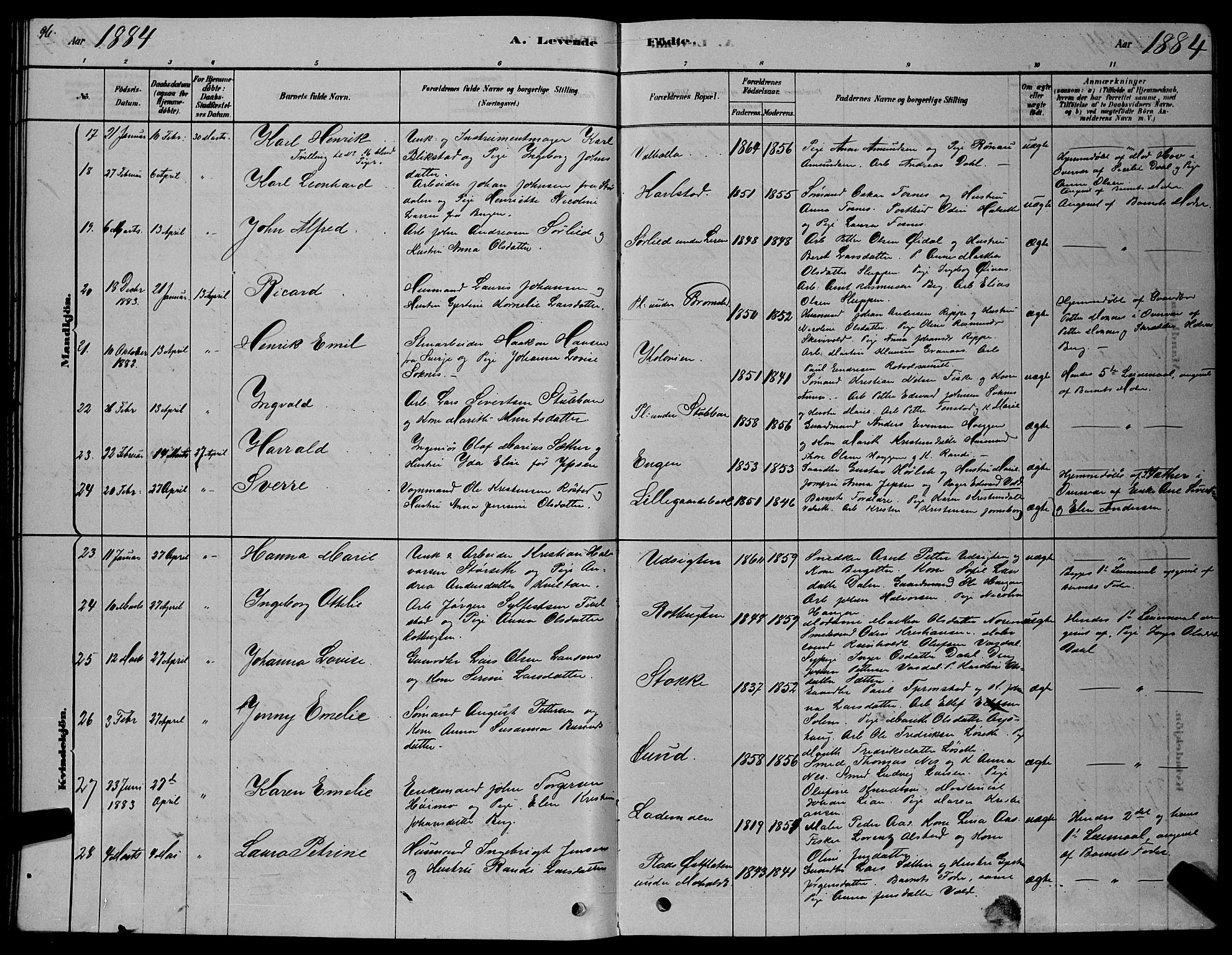 Ministerialprotokoller, klokkerbøker og fødselsregistre - Sør-Trøndelag, AV/SAT-A-1456/606/L0312: Parish register (copy) no. 606C08, 1878-1894, p. 96