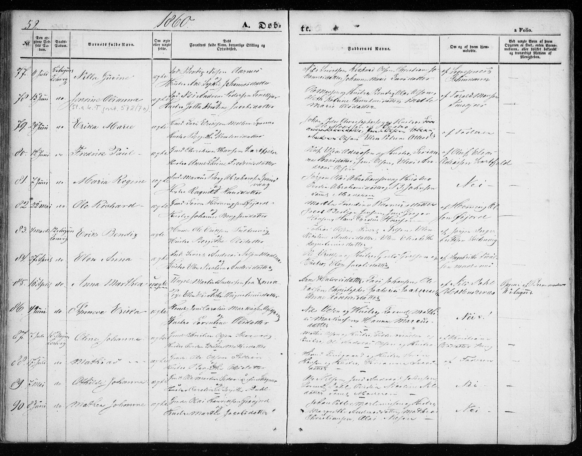 Lenvik sokneprestembete, SATØ/S-1310/H/Ha/Haa/L0007kirke: Parish register (official) no. 7, 1855-1865, p. 52