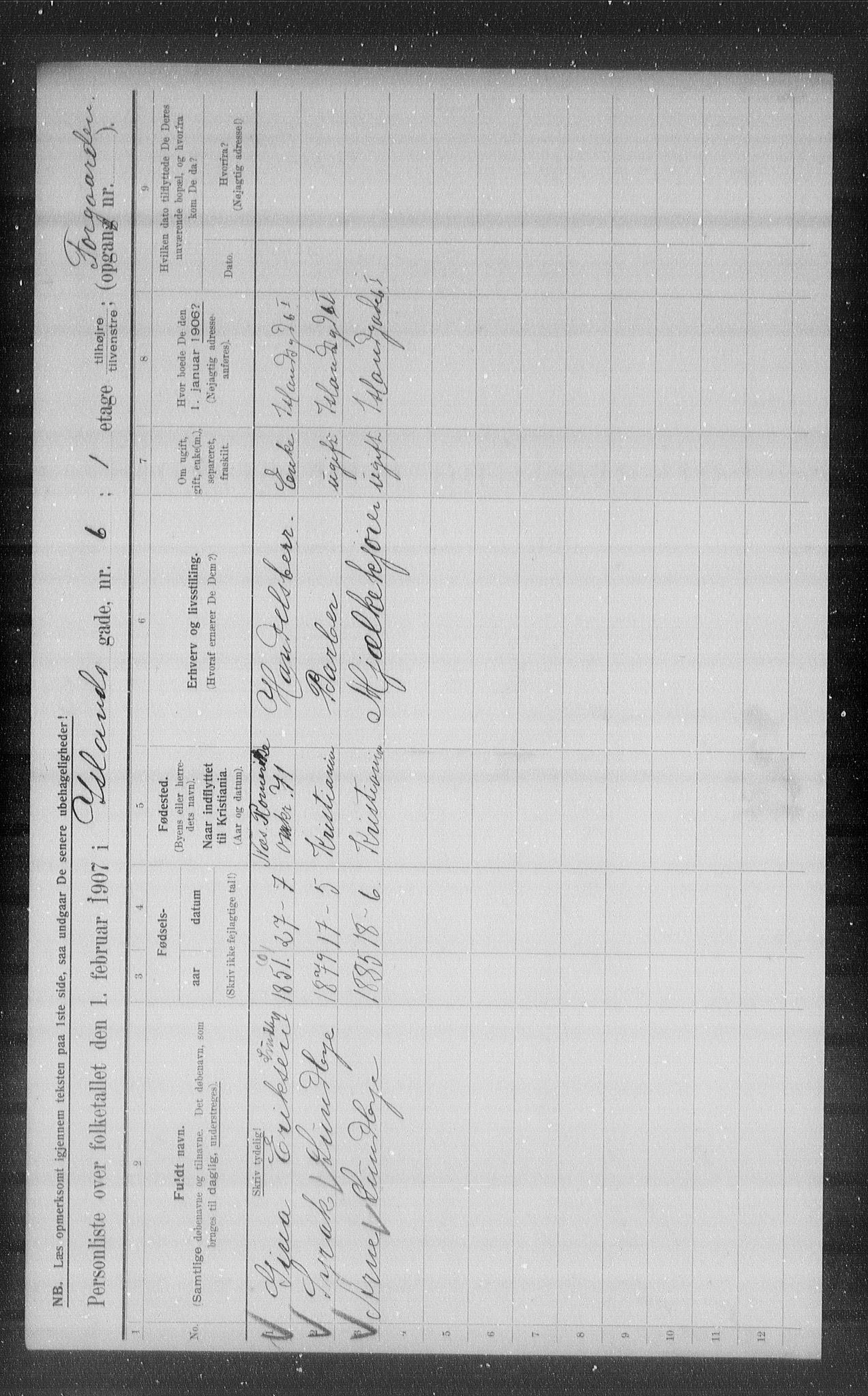 OBA, Municipal Census 1907 for Kristiania, 1907, p. 22853