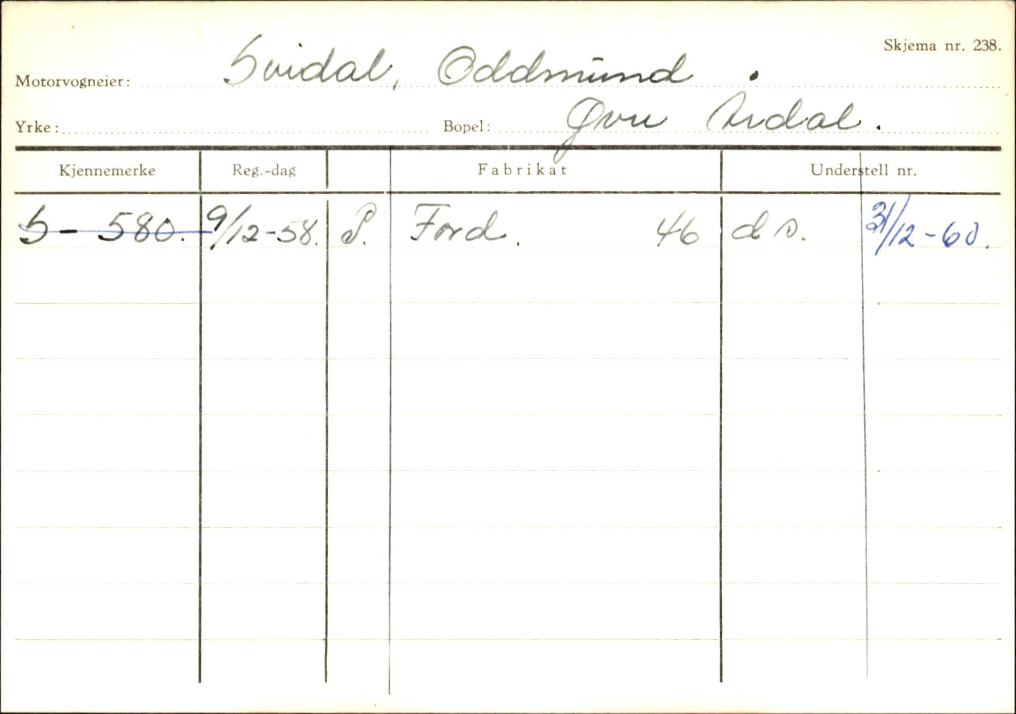 Statens vegvesen, Sogn og Fjordane vegkontor, SAB/A-5301/4/F/L0146: Registerkort Årdal R-Å samt diverse kort, 1945-1975, p. 730