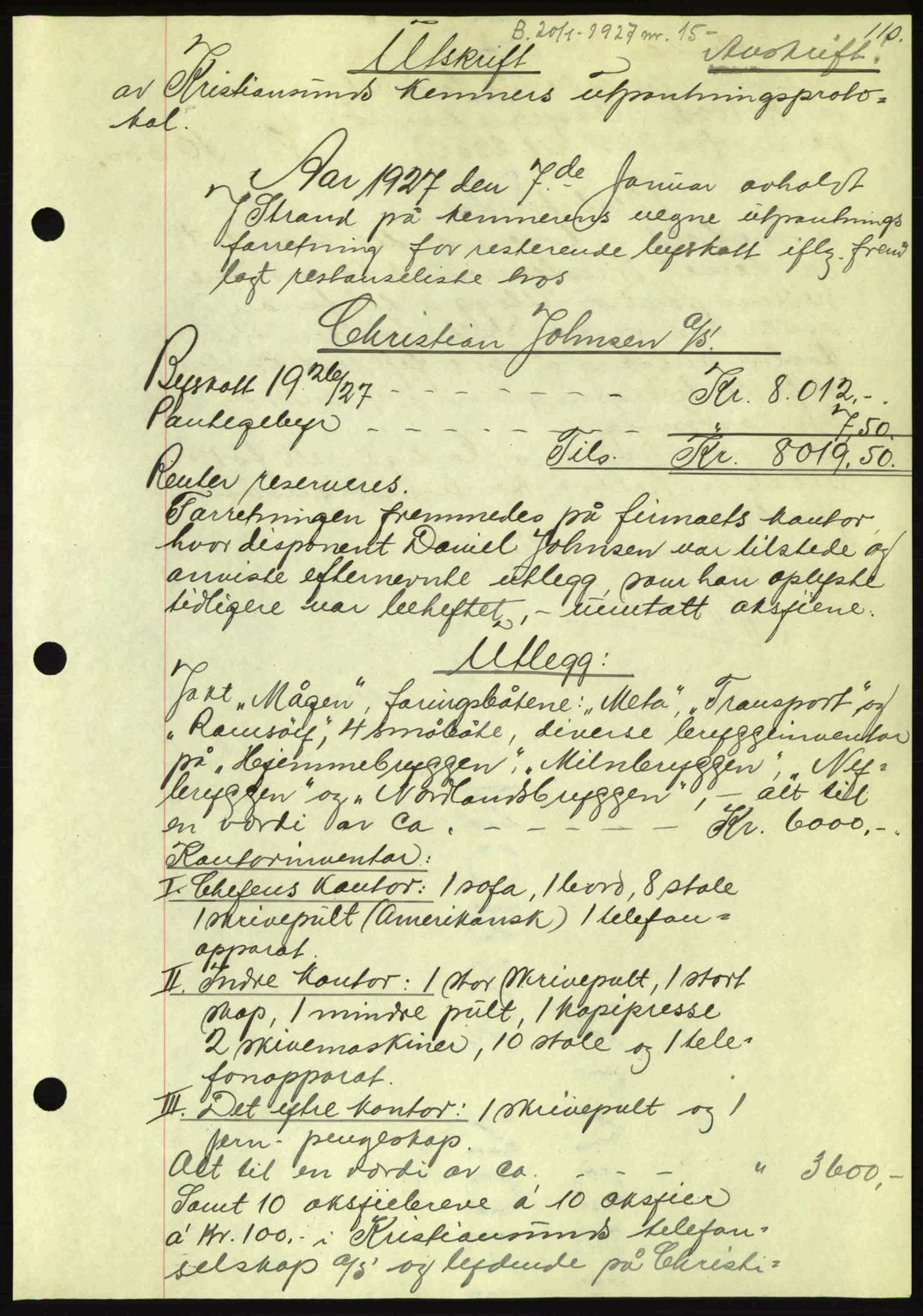 Kristiansund byfogd, AV/SAT-A-4587/A/27: Mortgage book no. 21, 1926-1928, Deed date: 20.01.1927