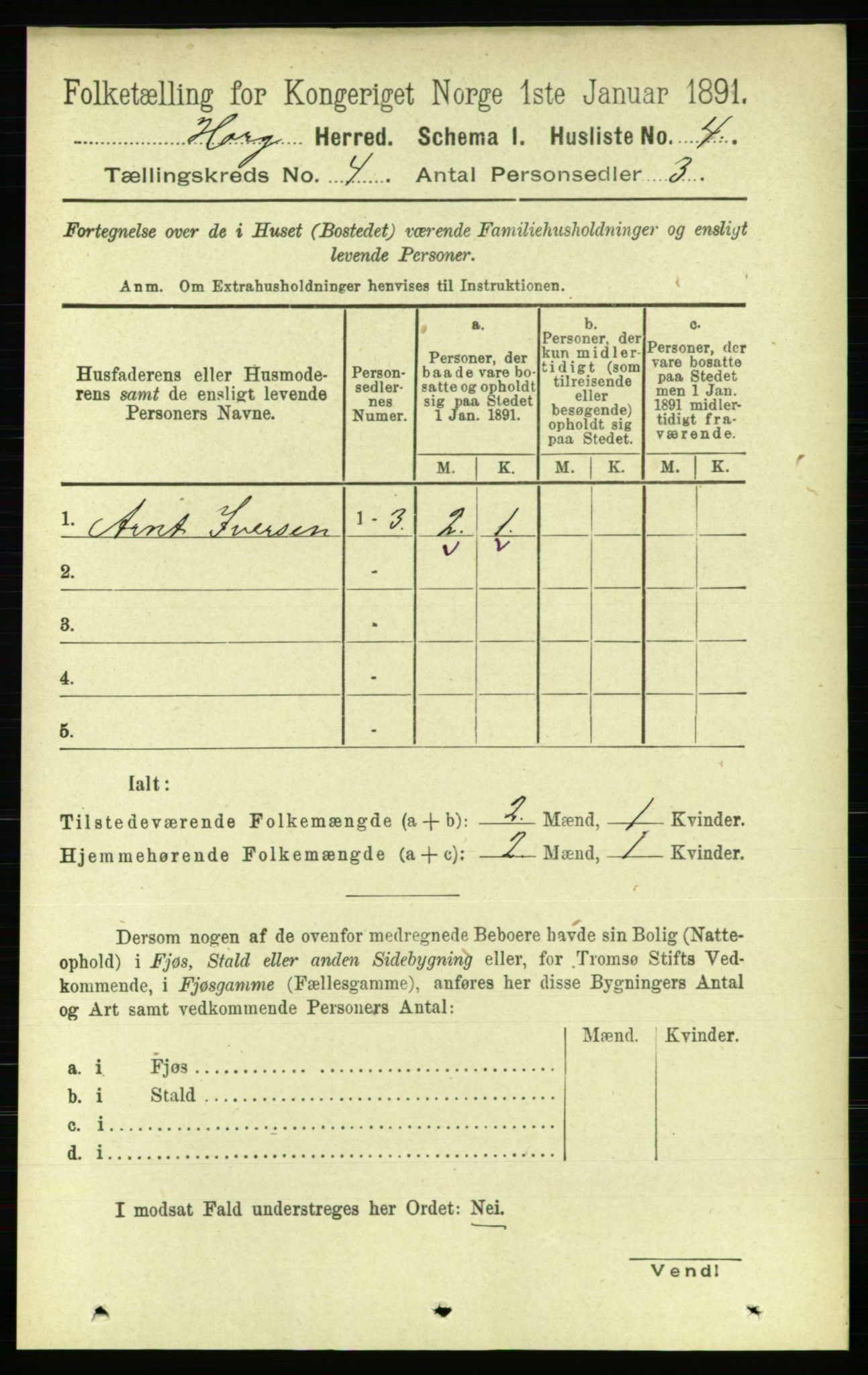 RA, 1891 census for 1650 Horg, 1891, p. 1507