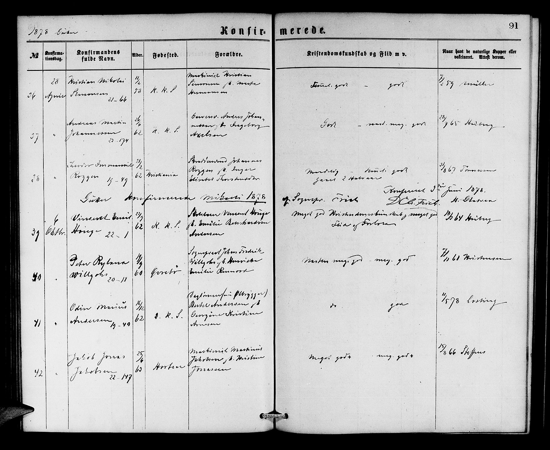 Korskirken sokneprestembete, AV/SAB-A-76101/H/Hab: Parish register (copy) no. C 2, 1869-1879, p. 91