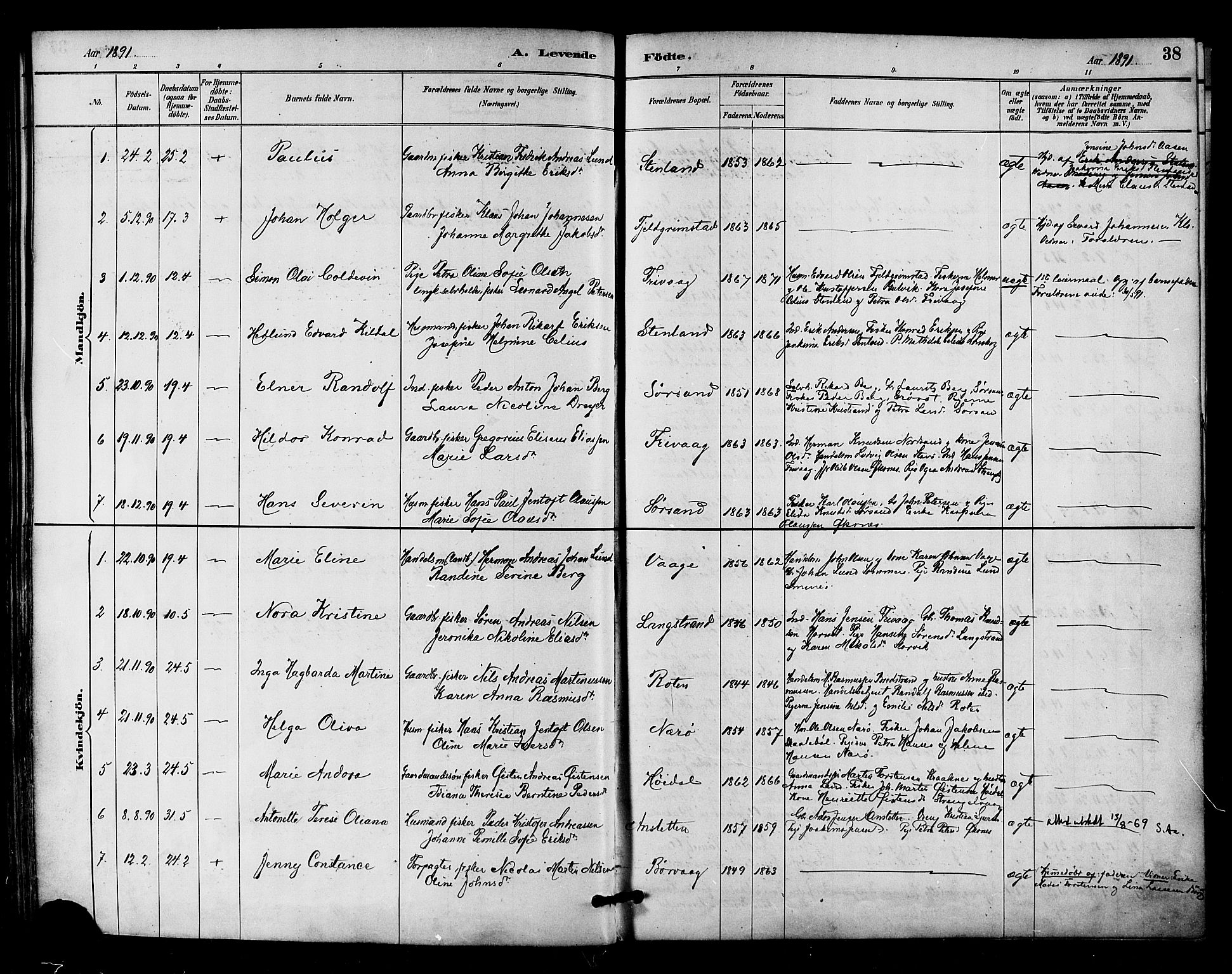 Ministerialprotokoller, klokkerbøker og fødselsregistre - Nordland, SAT/A-1459/893/L1337: Parish register (official) no. 893A09, 1885-1893, p. 38