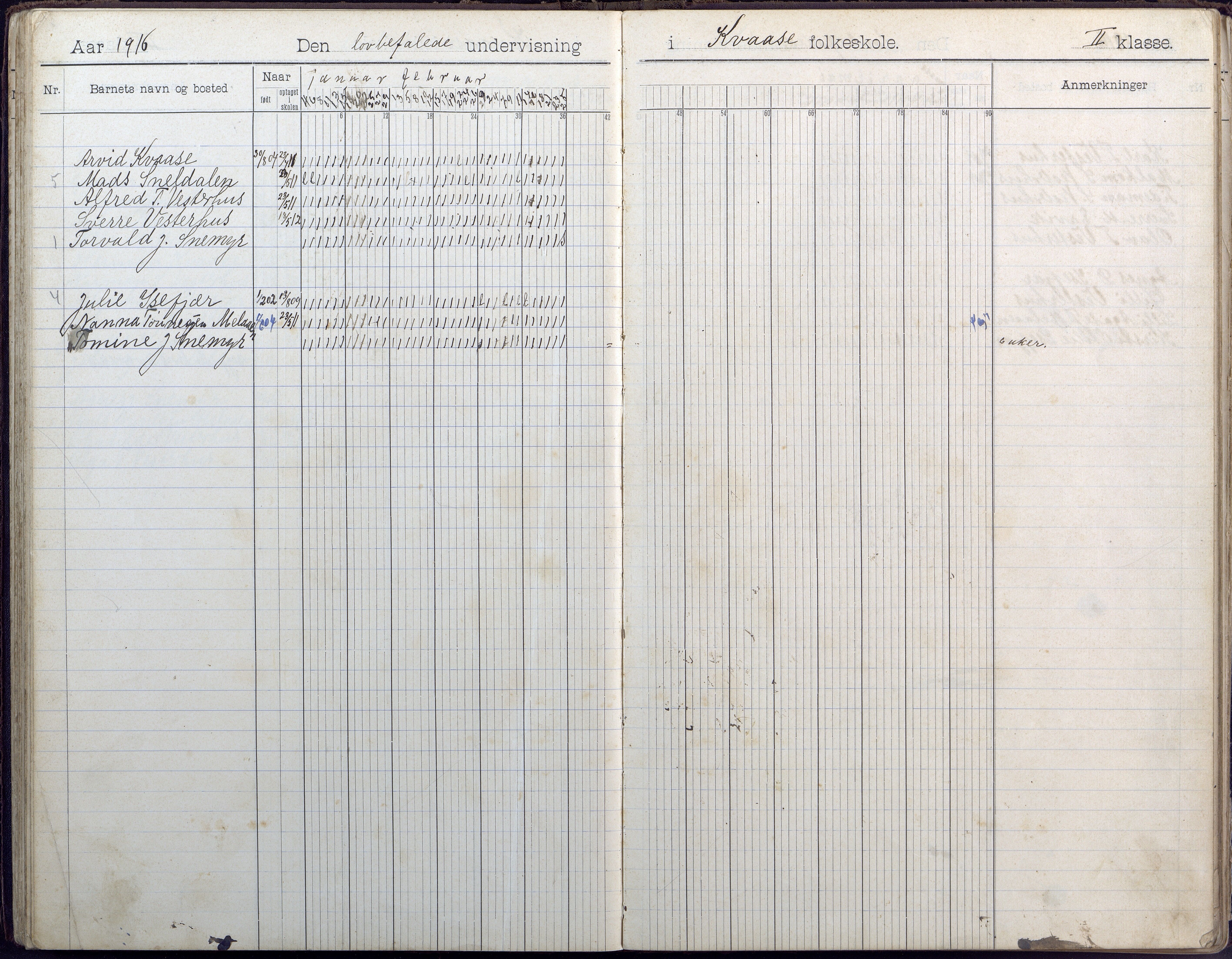 Høvåg kommune, AAKS/KA0927-PK/1/05/L0409: Dagbok, Kvåse folkeskole, 1908-1916