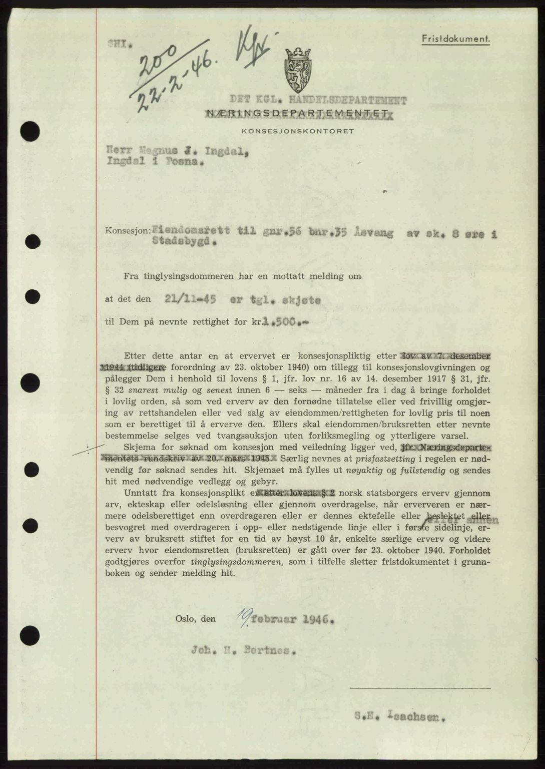 Fosen sorenskriveri, AV/SAT-A-1107/1/2/2C: Mortgage book no. A/B, 1946-1950, Diary no: : 200/1946