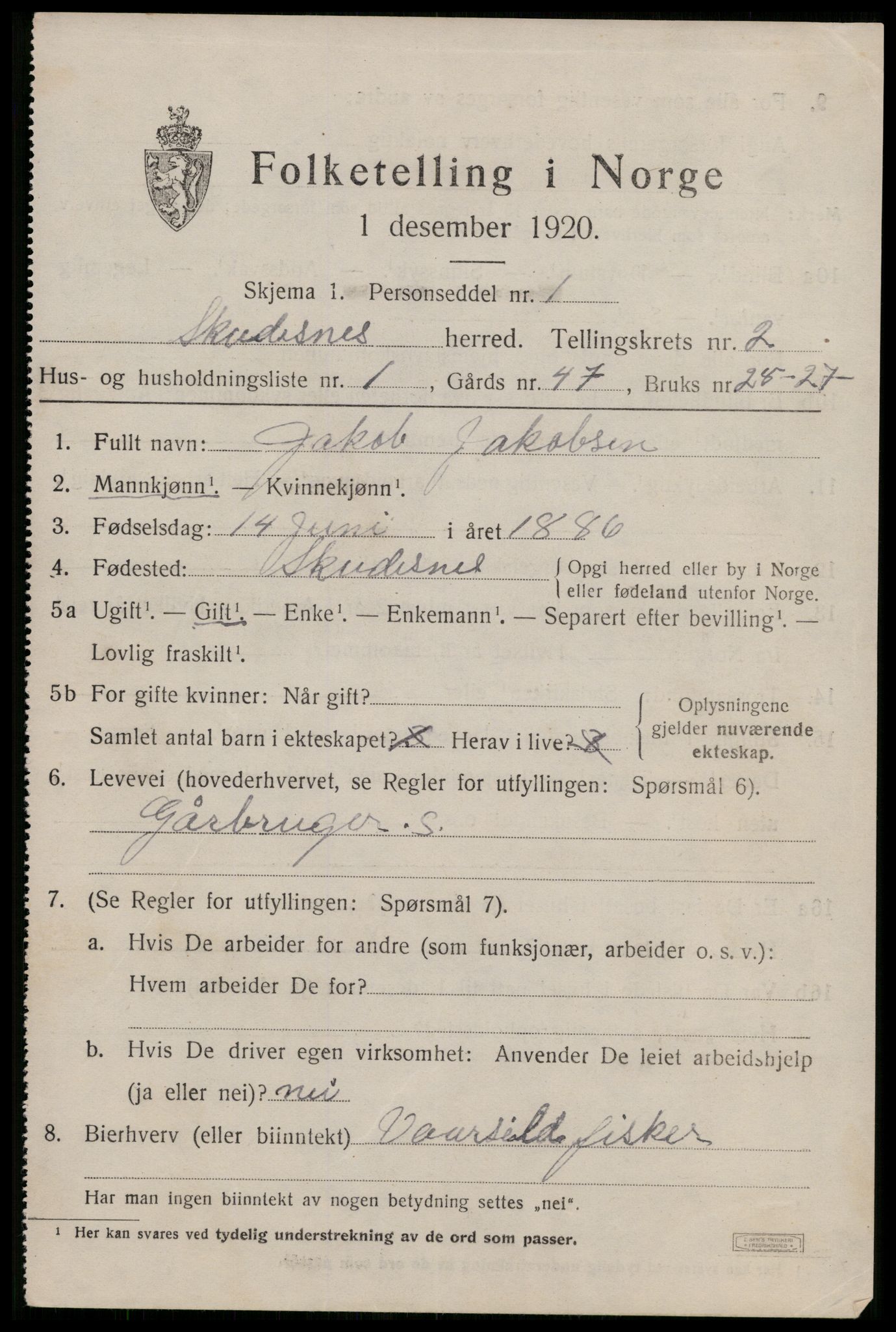 SAST, 1920 census for Skudenes, 1920, p. 1530