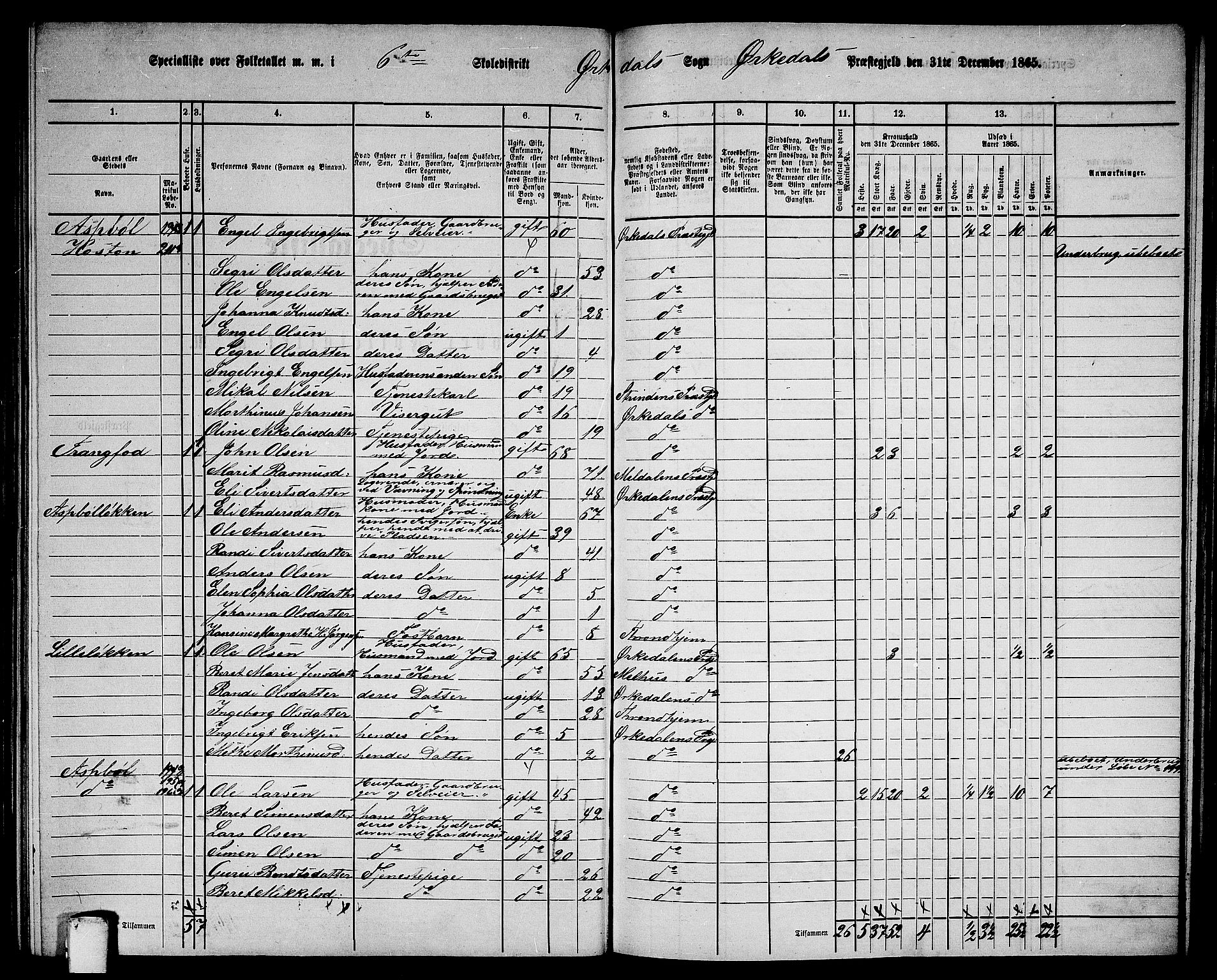 RA, 1865 census for Orkdal, 1865, p. 176