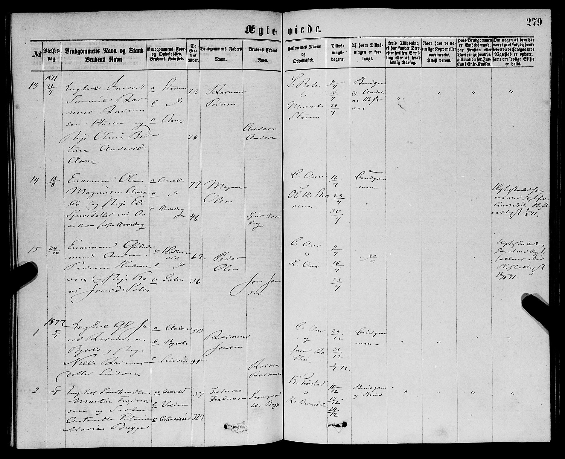 Eid sokneprestembete, SAB/A-82301/H/Haa/Haaa/L0010: Parish register (official) no. A 10, 1867-1878, p. 279