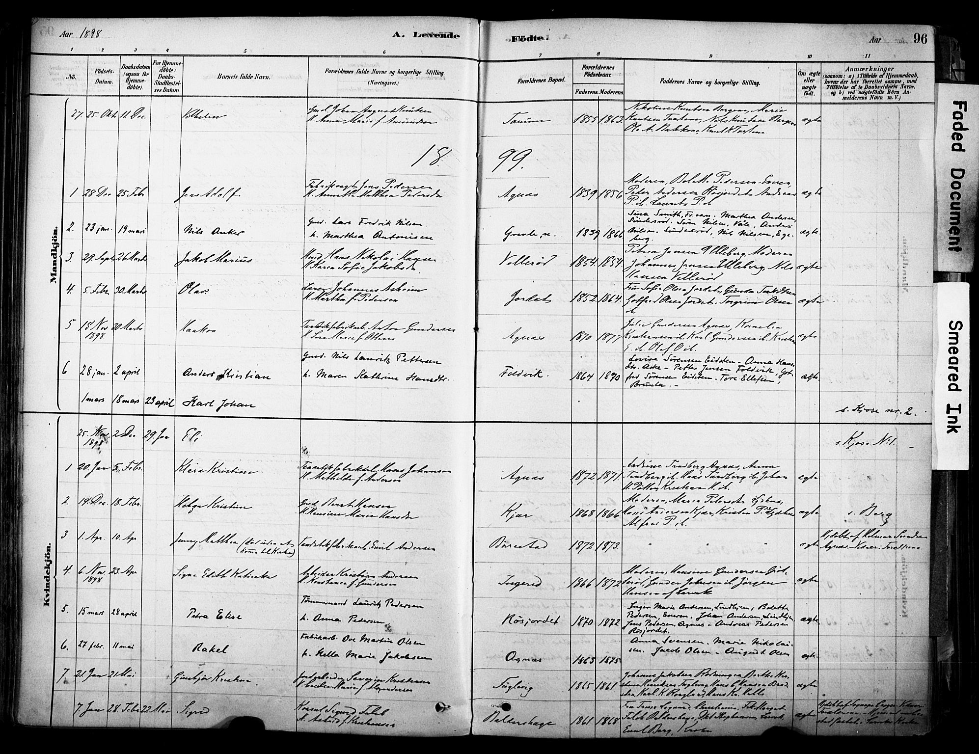 Brunlanes kirkebøker, AV/SAKO-A-342/F/Fc/L0001: Parish register (official) no. III 1, 1878-1899, p. 96