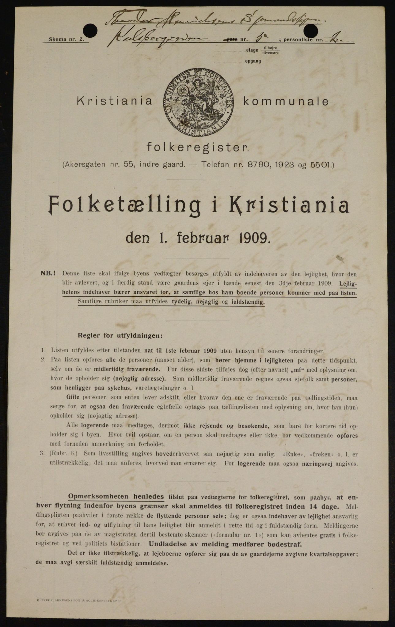 OBA, Municipal Census 1909 for Kristiania, 1909, p. 44657