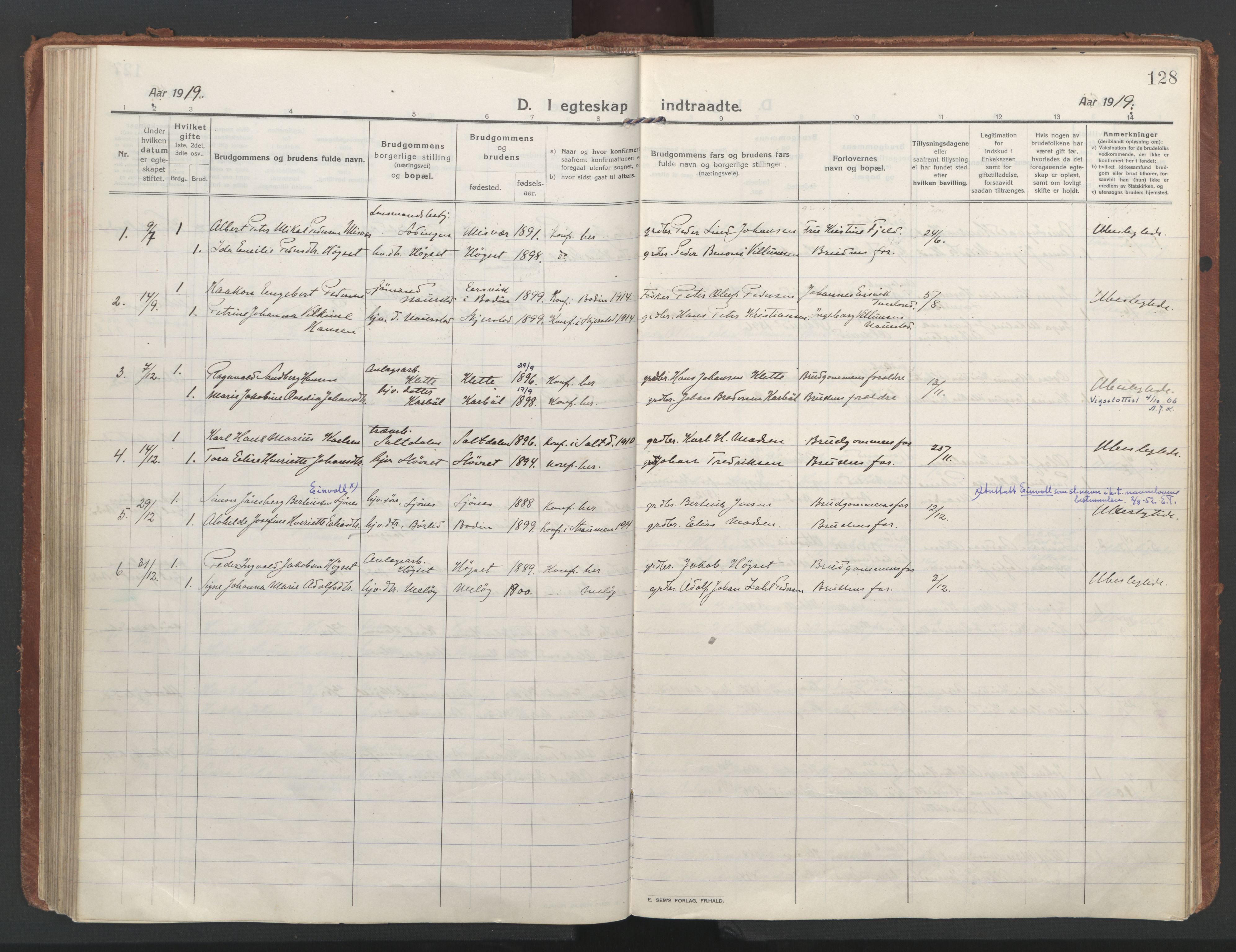 Ministerialprotokoller, klokkerbøker og fødselsregistre - Nordland, SAT/A-1459/852/L0748: Parish register (official) no. 852A18, 1913-1932, p. 128