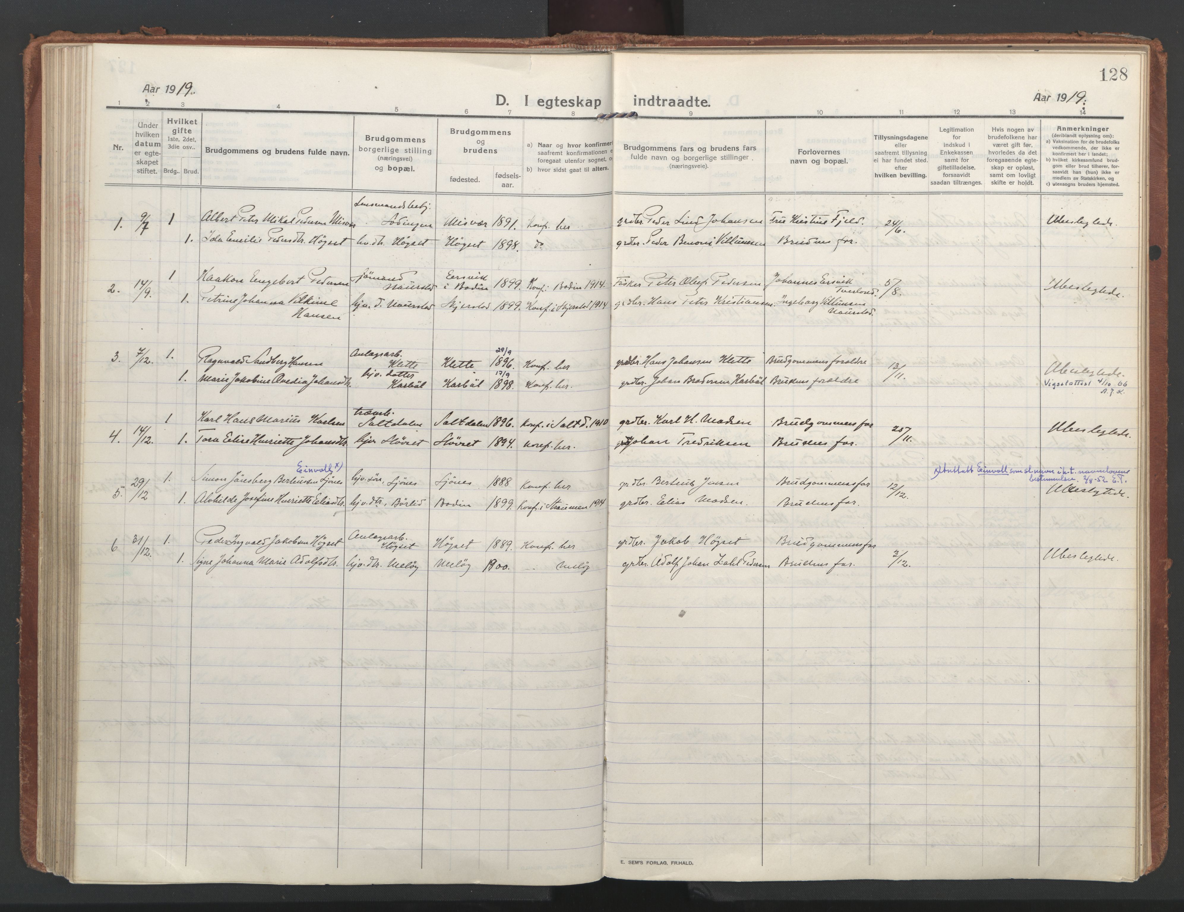 Ministerialprotokoller, klokkerbøker og fødselsregistre - Nordland, AV/SAT-A-1459/852/L0748: Parish register (official) no. 852A18, 1913-1932, p. 128