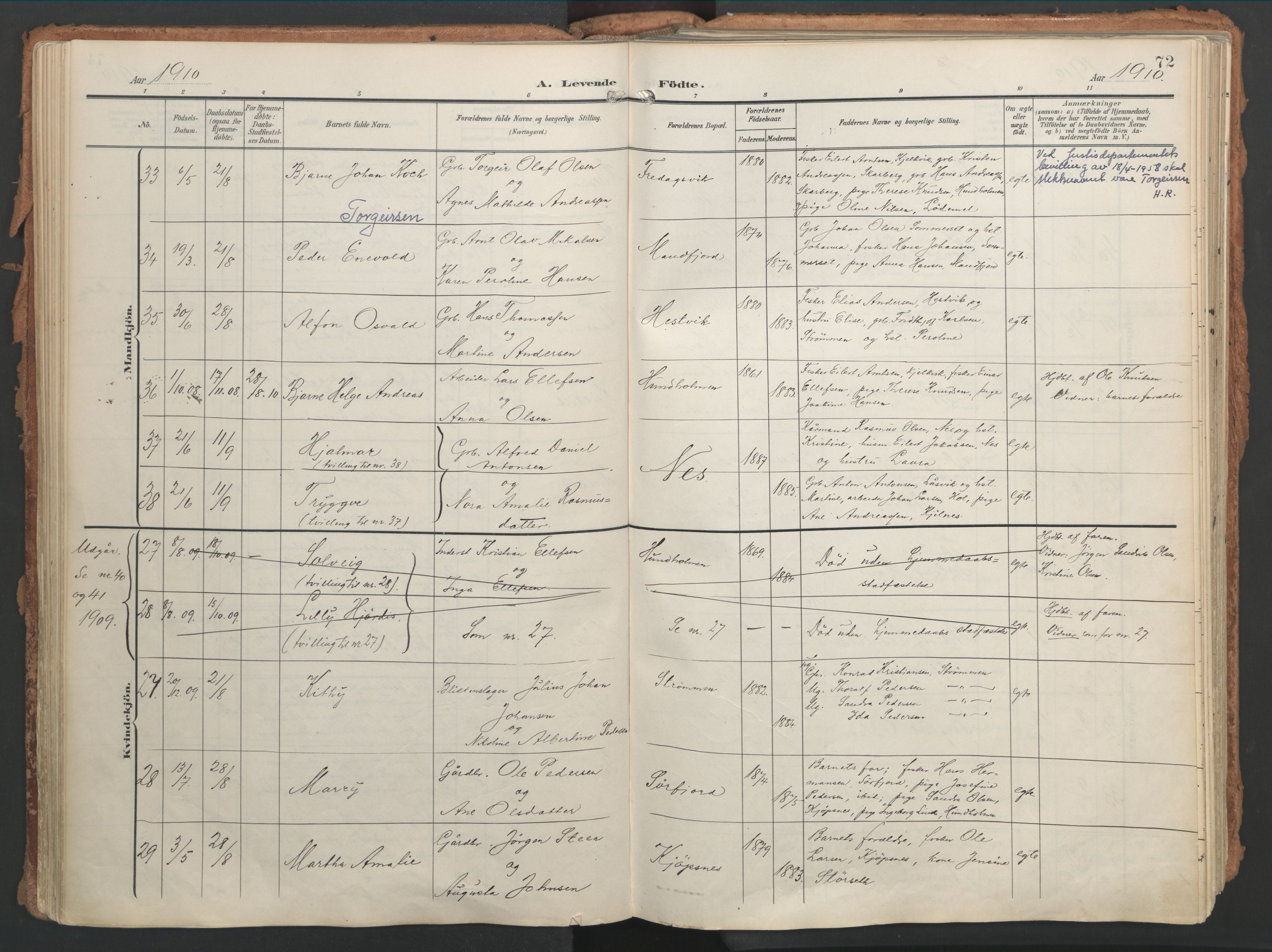 Ministerialprotokoller, klokkerbøker og fødselsregistre - Nordland, AV/SAT-A-1459/861/L0871: Parish register (official) no. 861A06, 1903-1916, p. 72