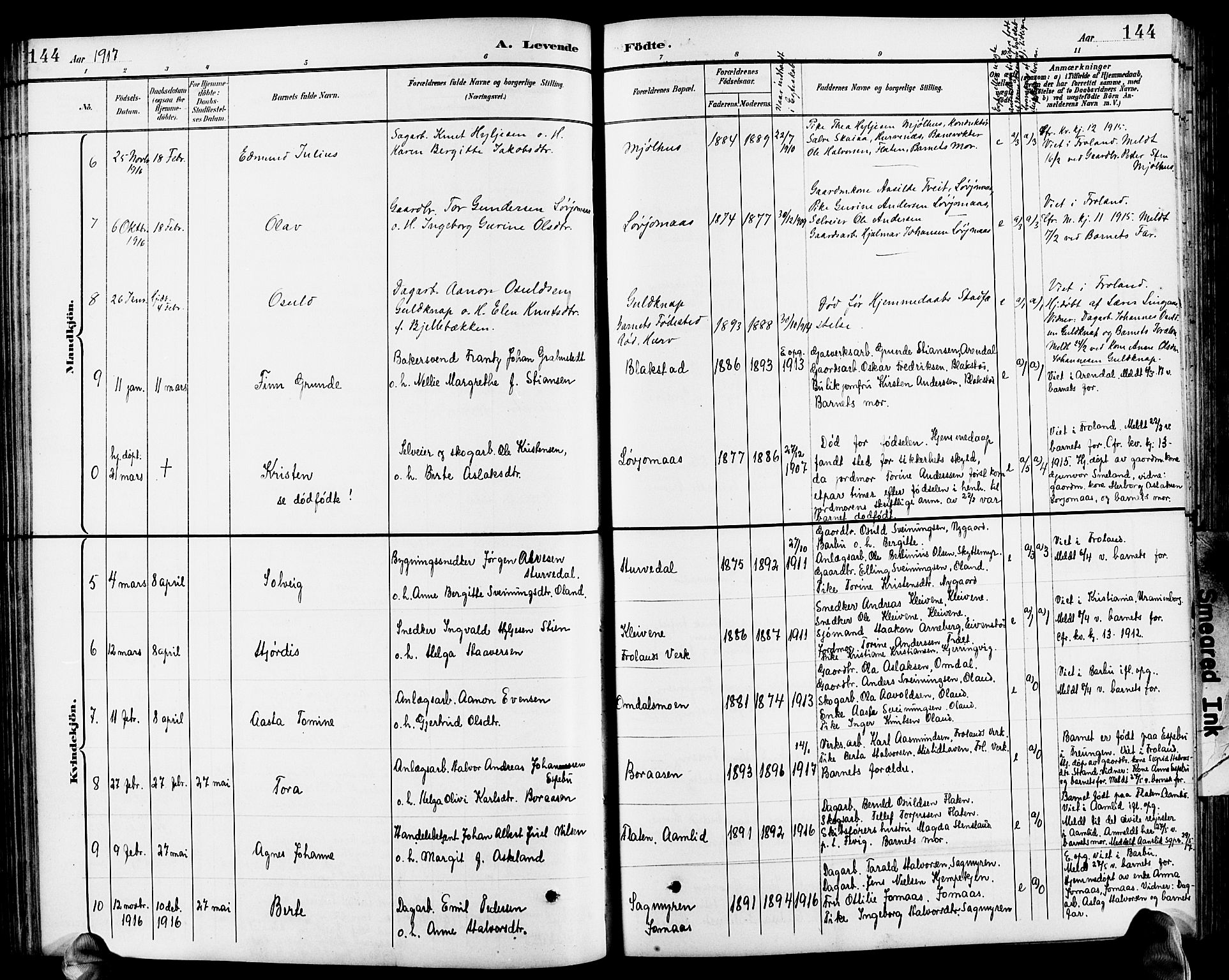Froland sokneprestkontor, SAK/1111-0013/F/Fb/L0010: Parish register (copy) no. B 10, 1893-1920, p. 144