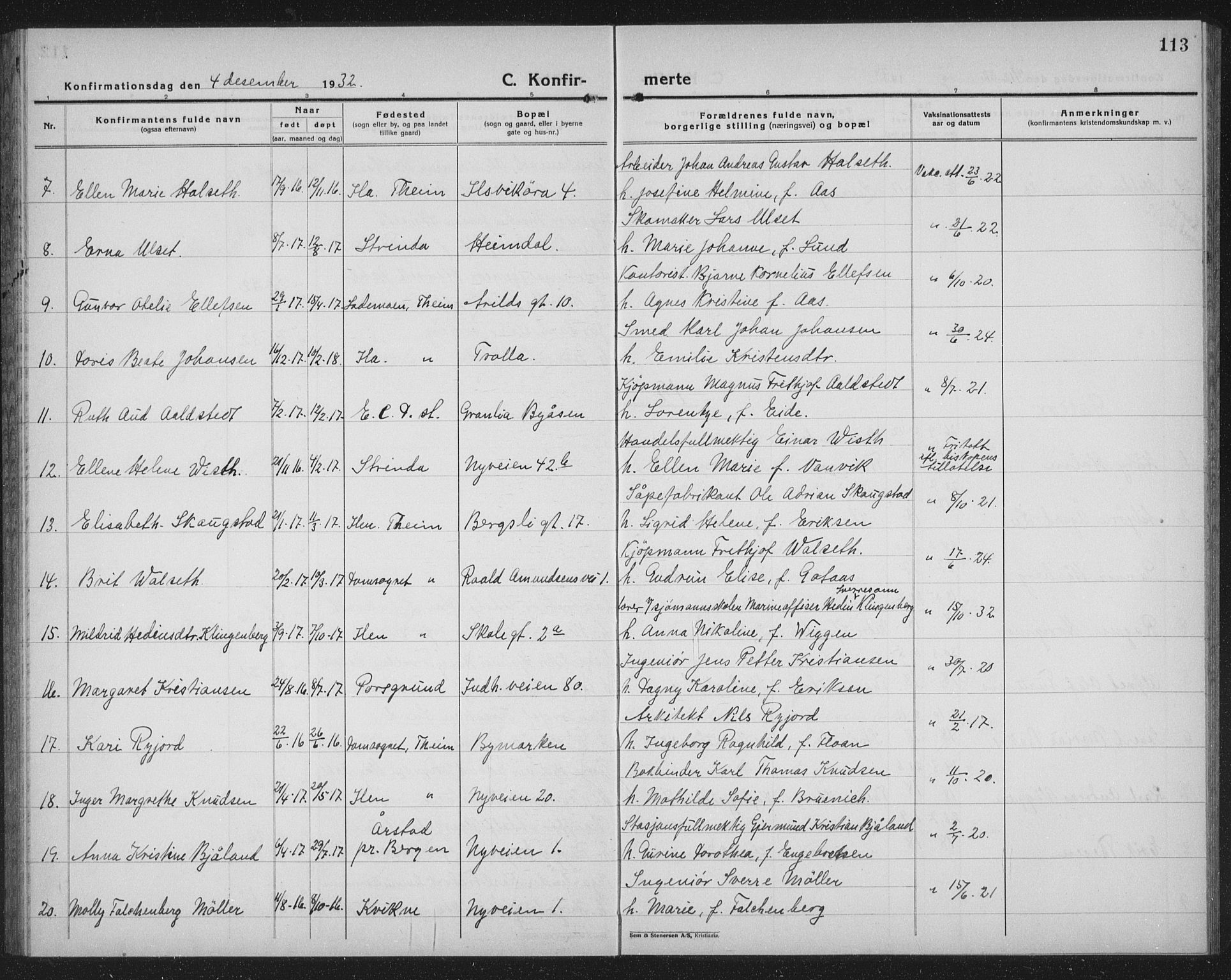Ministerialprotokoller, klokkerbøker og fødselsregistre - Sør-Trøndelag, SAT/A-1456/603/L0175: Parish register (copy) no. 603C03, 1923-1941, p. 113