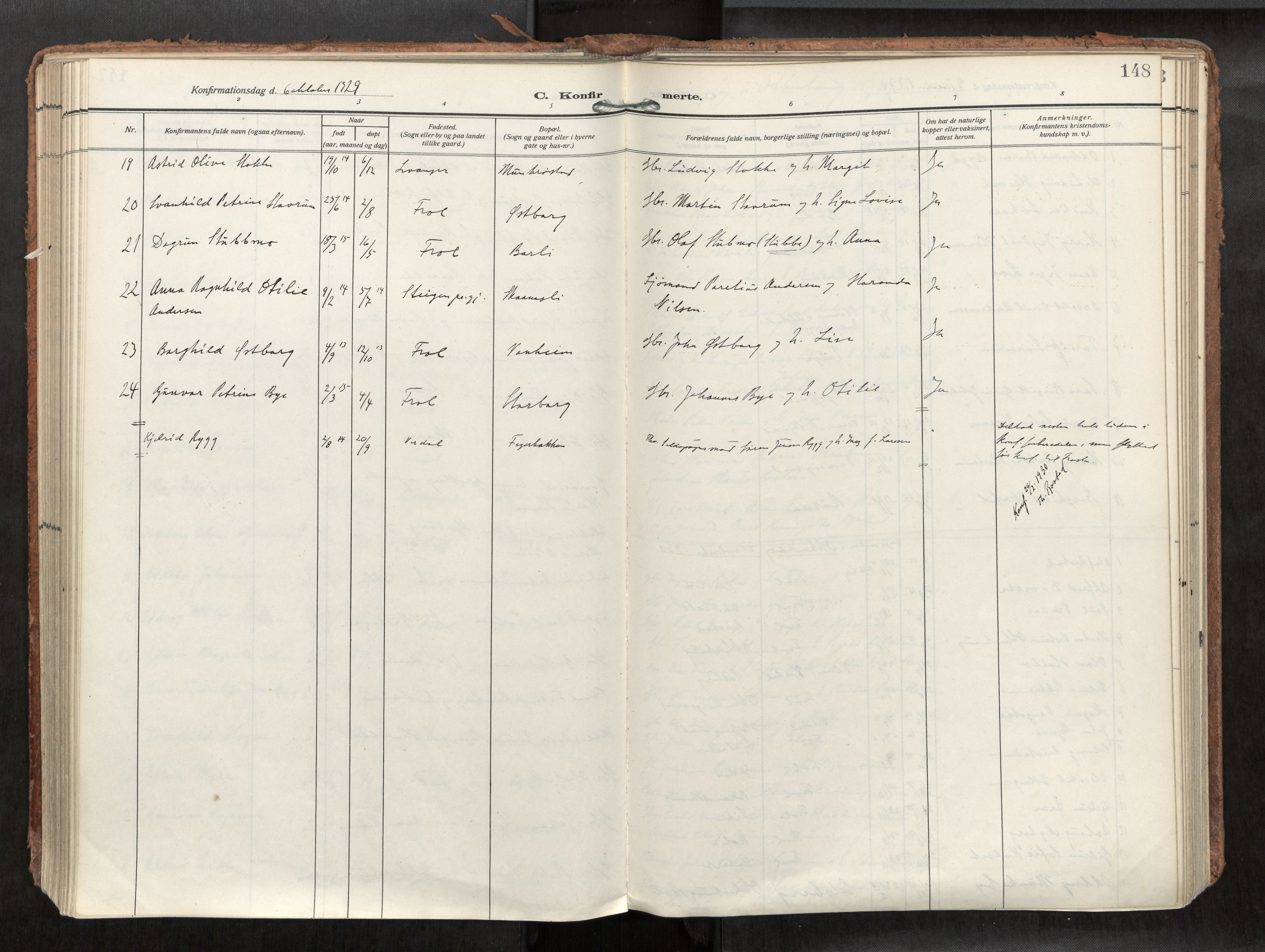 Levanger sokneprestkontor, SAT/A-1301/2/H/Haa/L0002: Parish register (official) no. 2, 1912-1935, p. 148