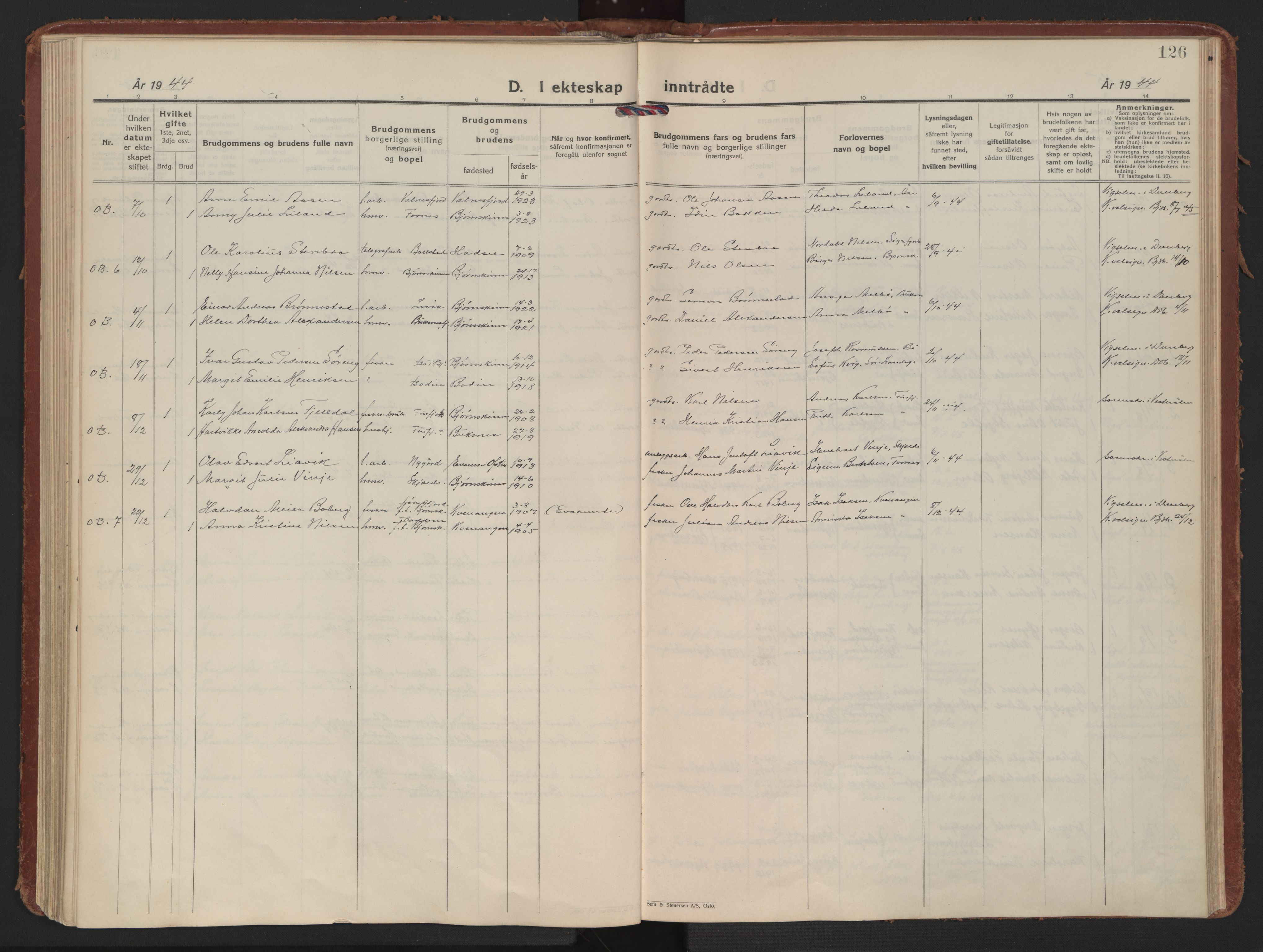 Ministerialprotokoller, klokkerbøker og fødselsregistre - Nordland, AV/SAT-A-1459/898/L1424: Parish register (official) no. 898A04, 1928-1946, p. 126