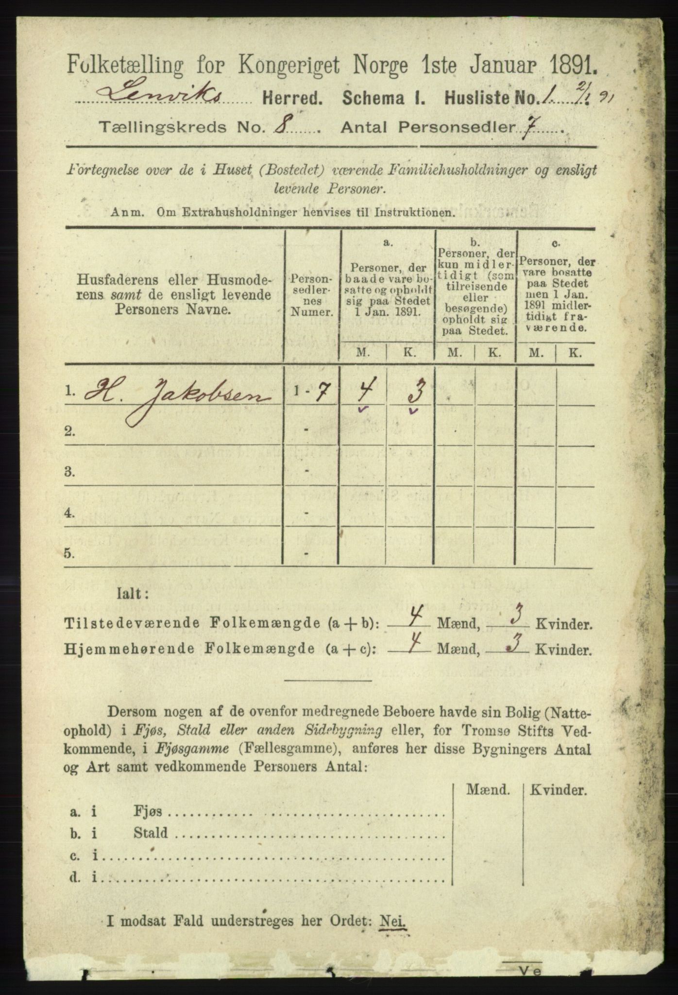 RA, 1891 census for 1931 Lenvik, 1891, p. 4310
