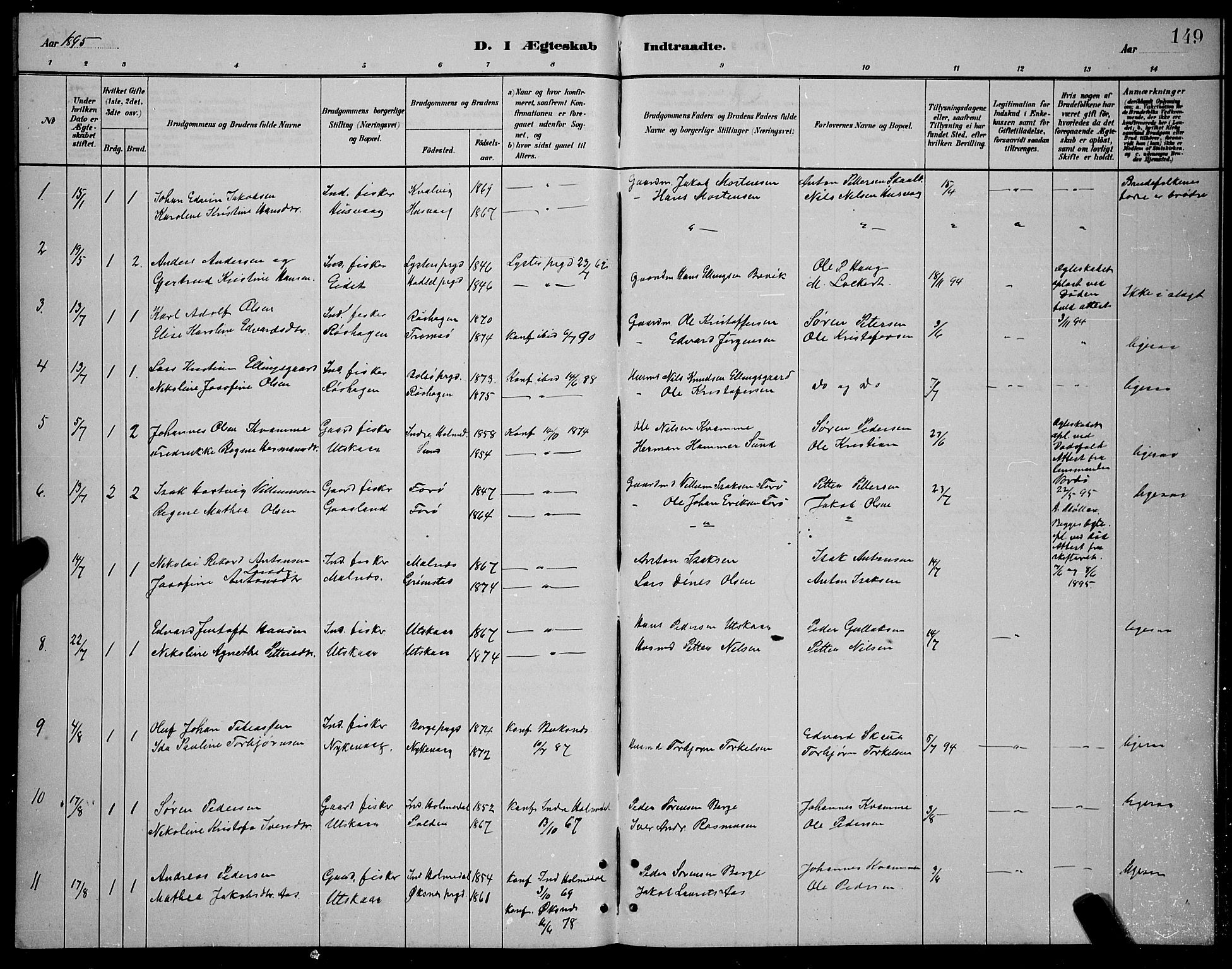 Ministerialprotokoller, klokkerbøker og fødselsregistre - Nordland, AV/SAT-A-1459/892/L1325: Parish register (copy) no. 892C02, 1878-1896, p. 149