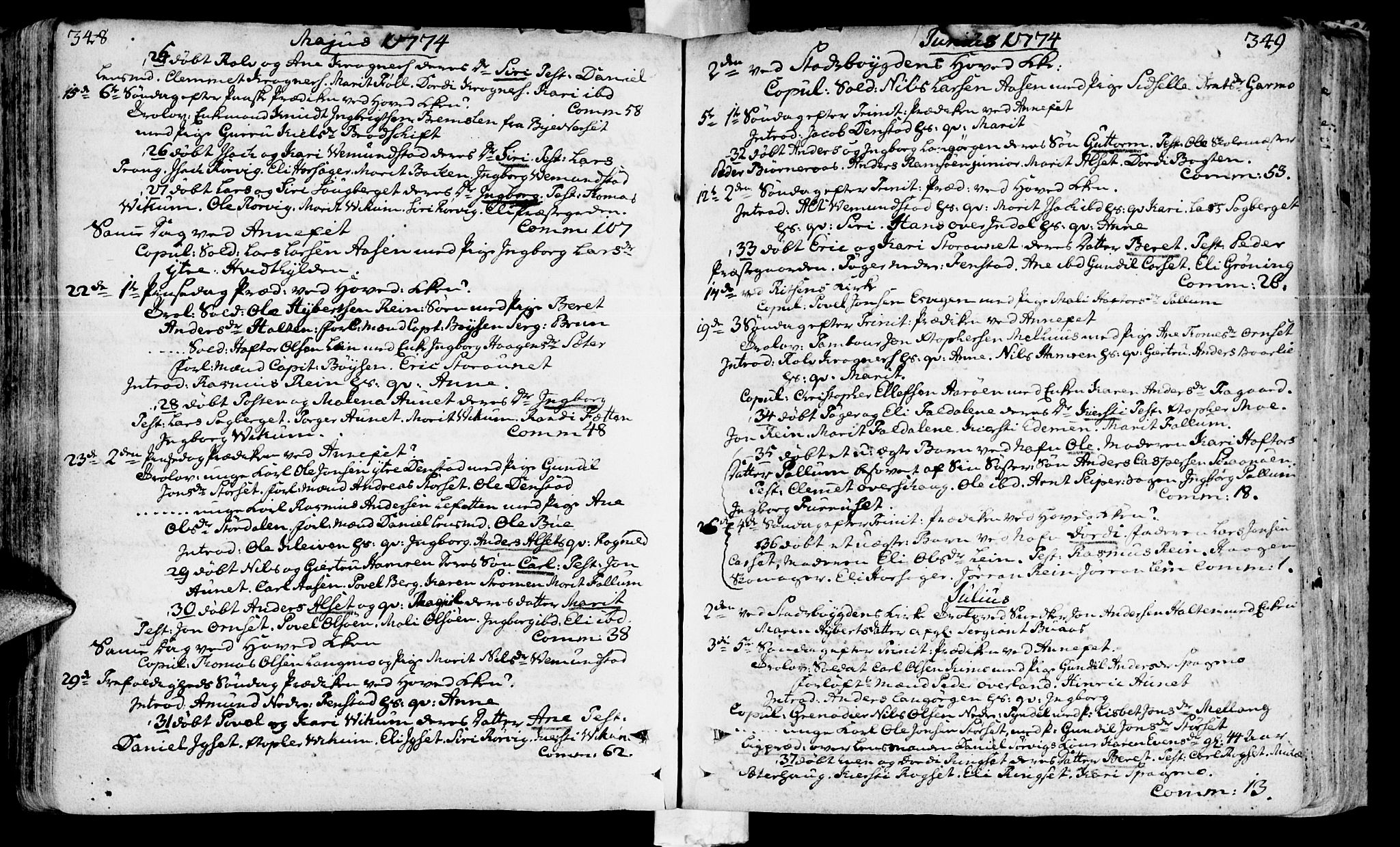 Ministerialprotokoller, klokkerbøker og fødselsregistre - Sør-Trøndelag, SAT/A-1456/646/L0605: Parish register (official) no. 646A03, 1751-1790, p. 348-349