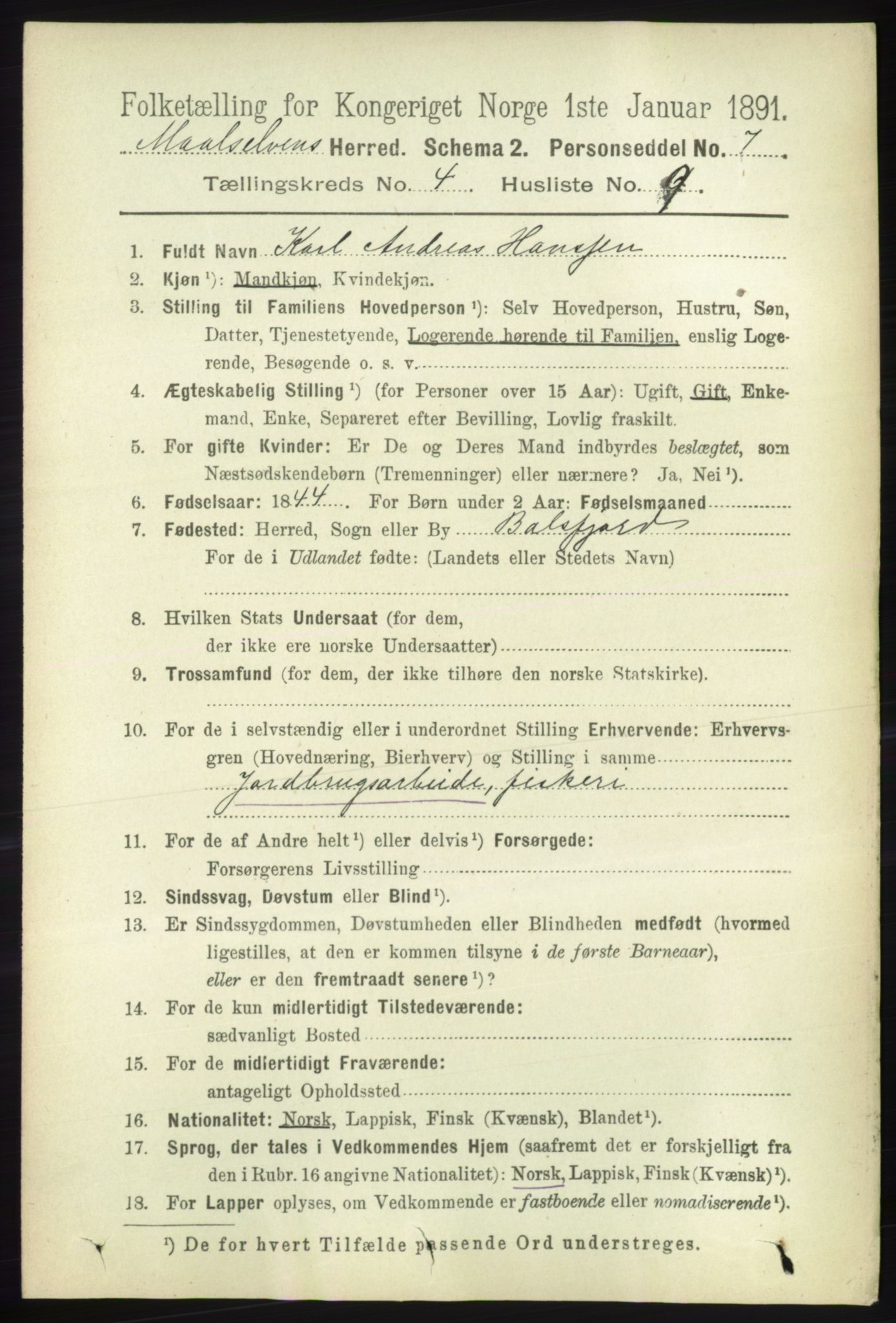 RA, 1891 census for 1924 Målselv, 1891, p. 1139
