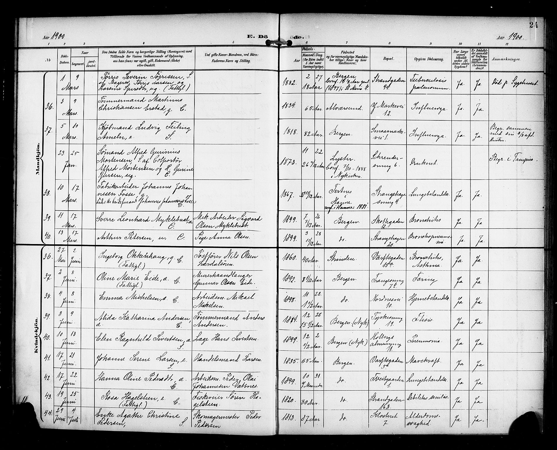 Nykirken Sokneprestembete, AV/SAB-A-77101/H/Haa/L0045: Parish register (official) no. E 5, 1899-1917, p. 24