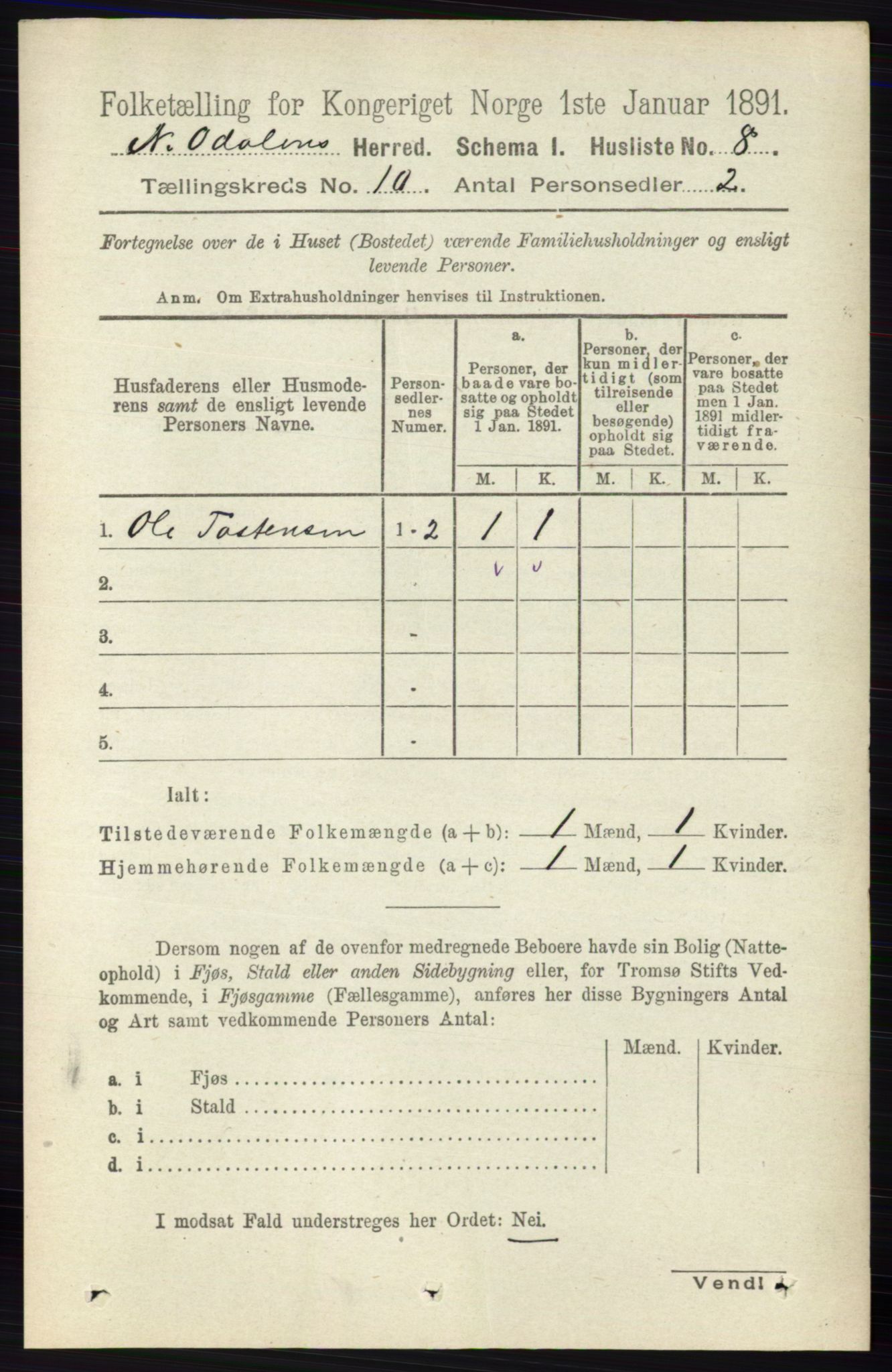 RA, 1891 census for 0418 Nord-Odal, 1891, p. 4443