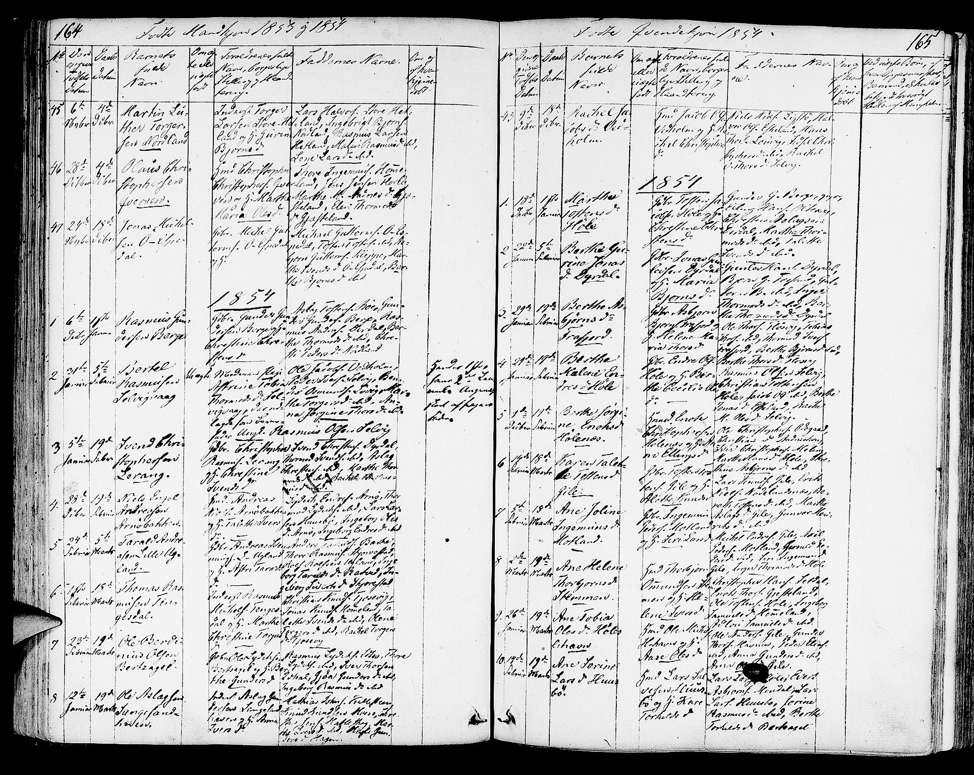 Strand sokneprestkontor, SAST/A-101828/H/Ha/Haa/L0005: Parish register (official) no. A 5, 1833-1854, p. 164-165