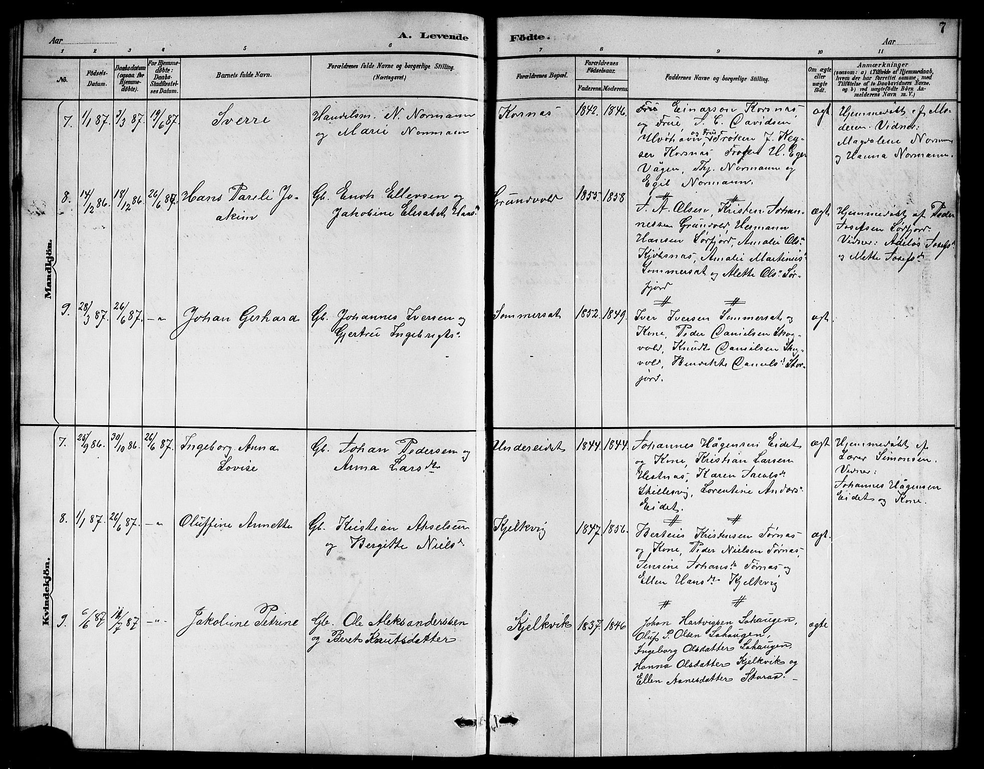 Ministerialprotokoller, klokkerbøker og fødselsregistre - Nordland, AV/SAT-A-1459/861/L0876: Parish register (copy) no. 861C02, 1887-1903, p. 7