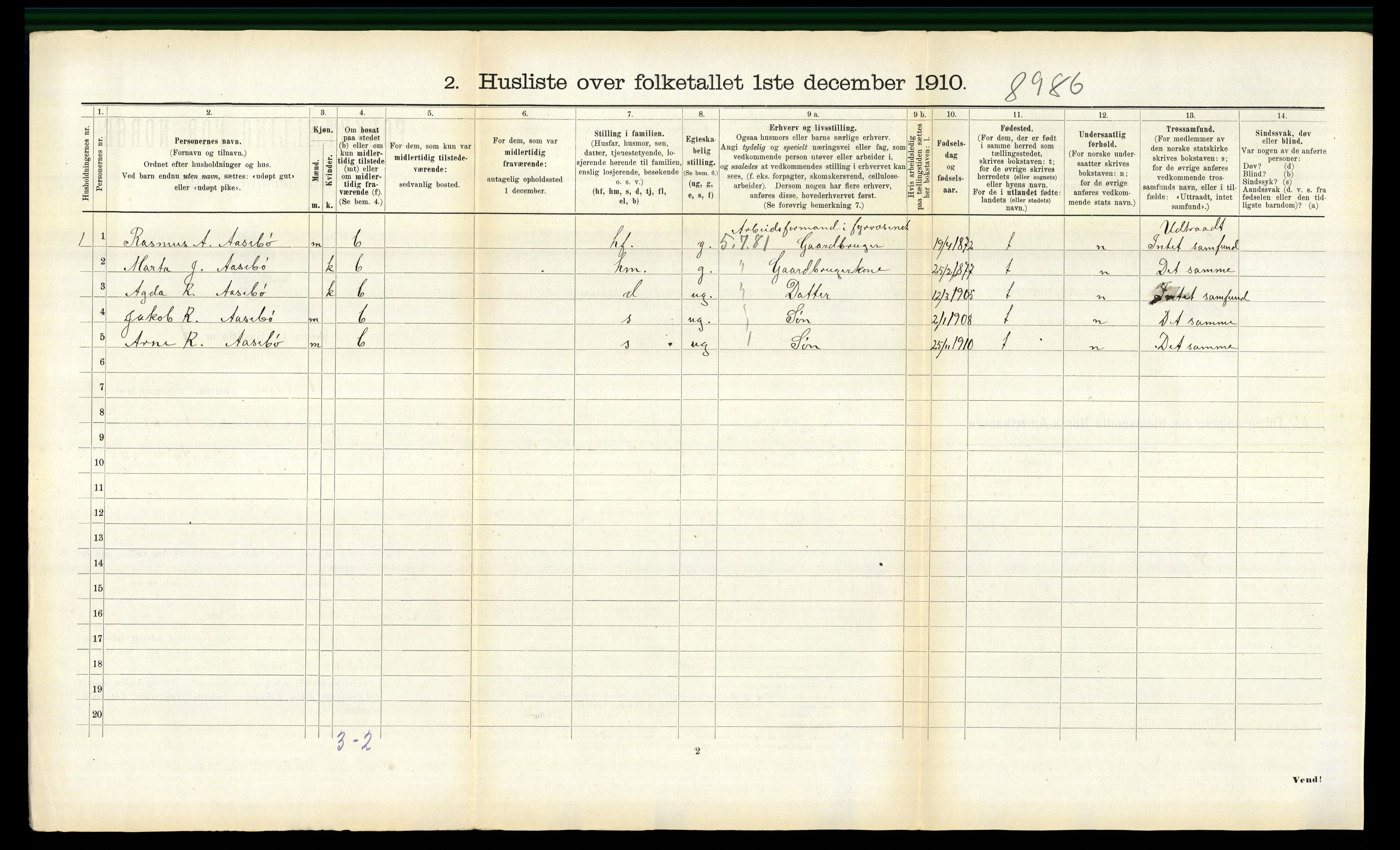 RA, 1910 census for Volda, 1910, p. 1359