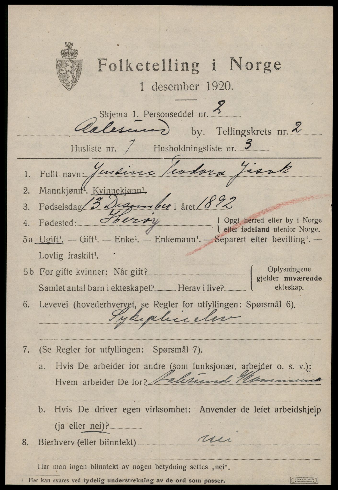 SAT, 1920 census for Ålesund, 1920, p. 10876