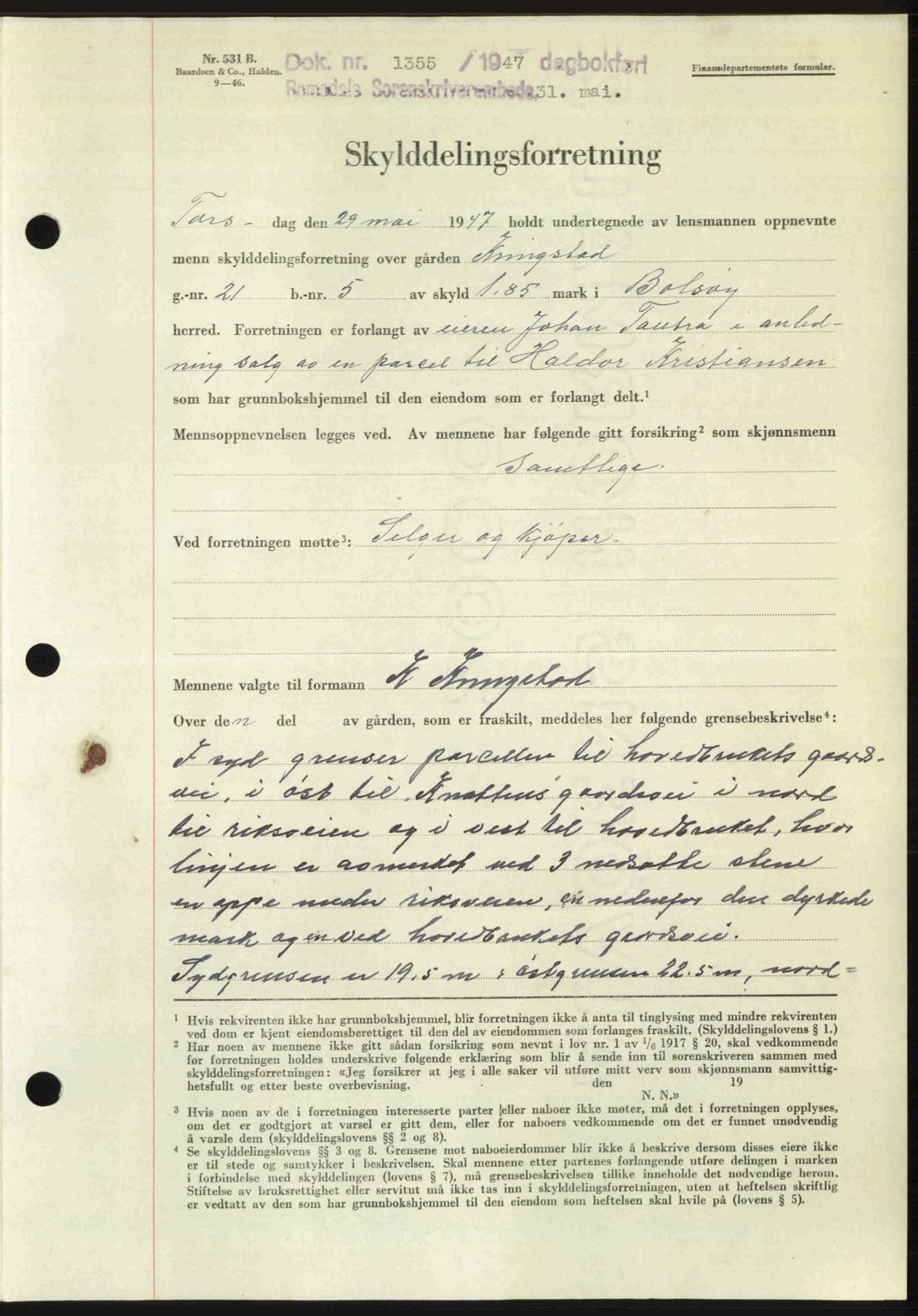 Romsdal sorenskriveri, AV/SAT-A-4149/1/2/2C: Mortgage book no. A23, 1947-1947, Diary no: : 1355/1947