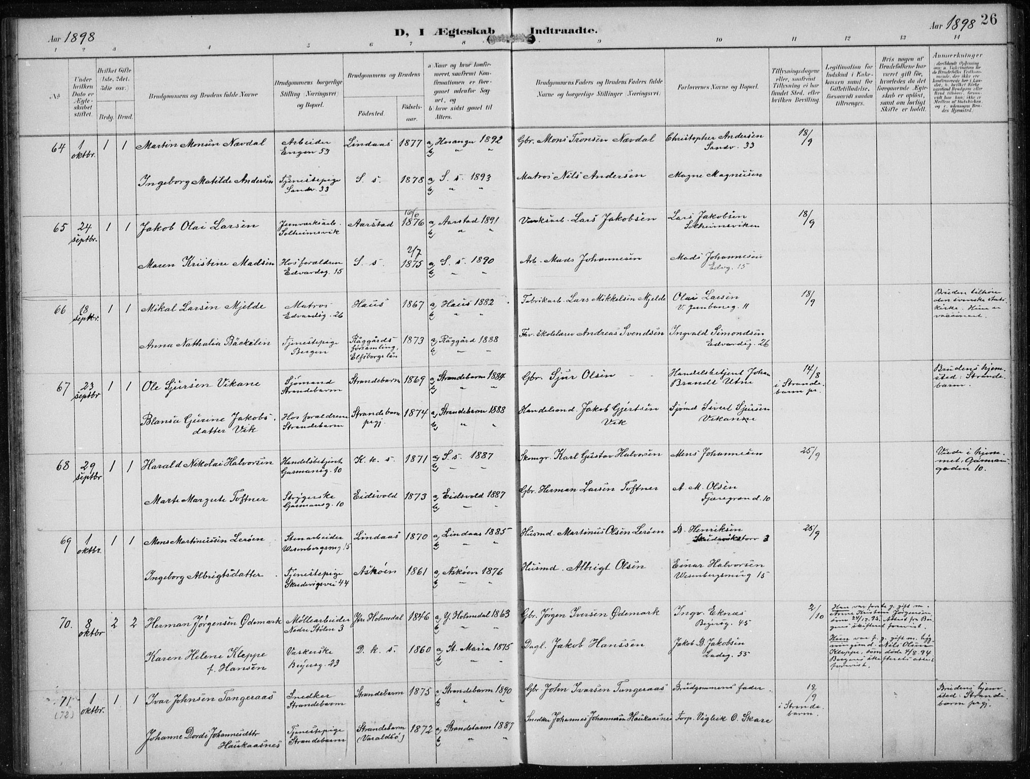 Sandviken Sokneprestembete, AV/SAB-A-77601/H/Ha/L0014: Parish register (official) no. D 1, 1896-1911, p. 26