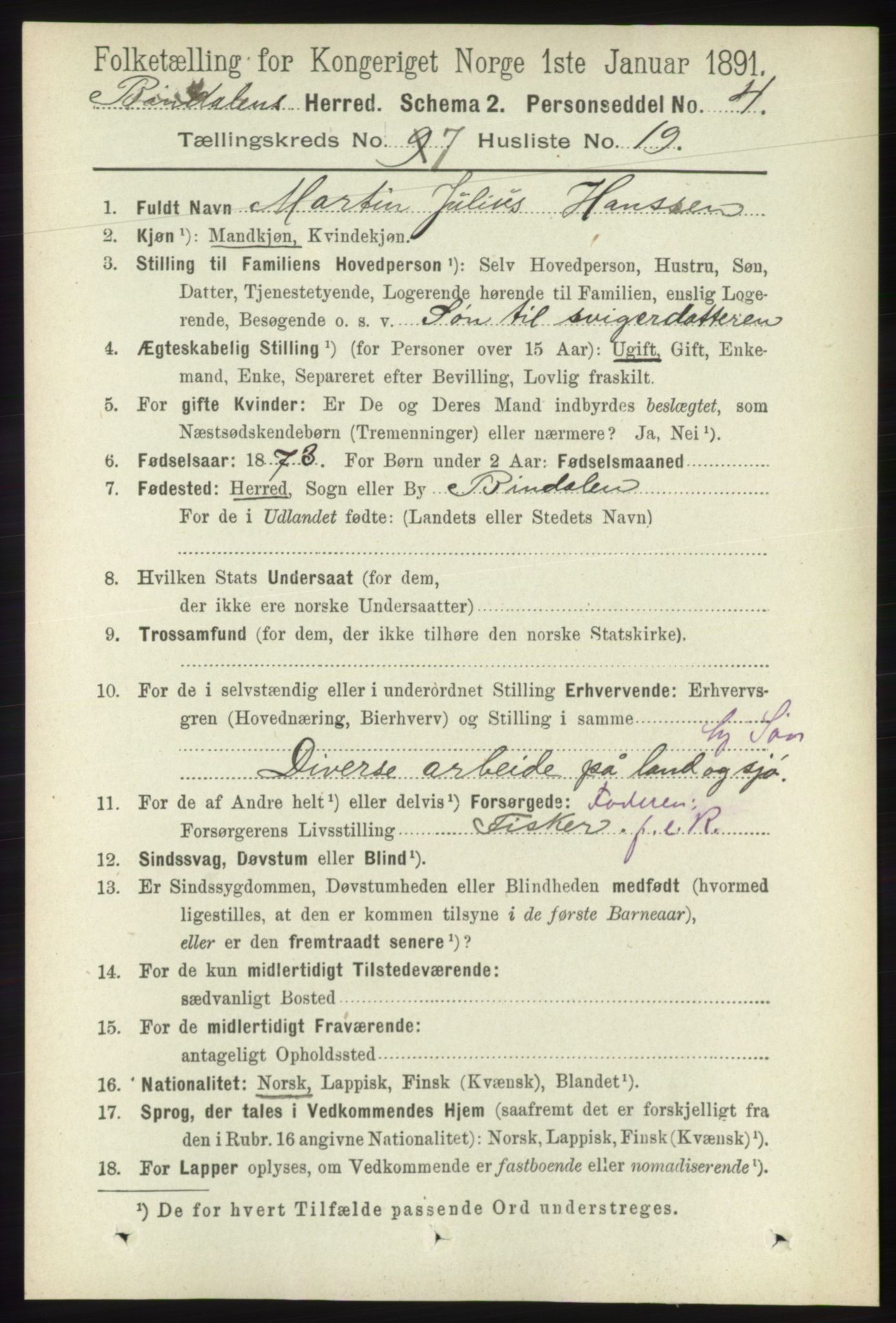 RA, 1891 census for 1811 Bindal, 1891, p. 2372