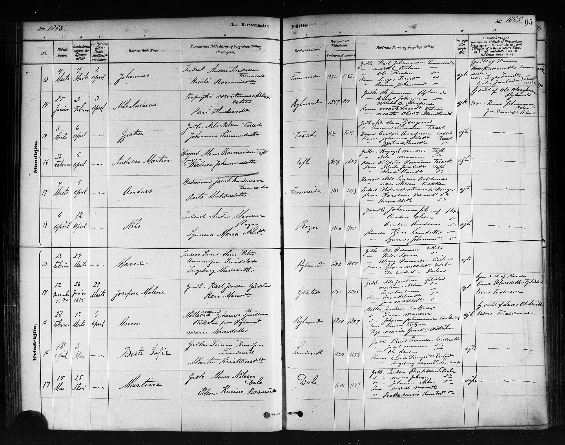 Herdla Sokneprestembete, AV/SAB-A-75701/H/Haa: Parish register (official) no. A 3, 1878-1890, p. 65