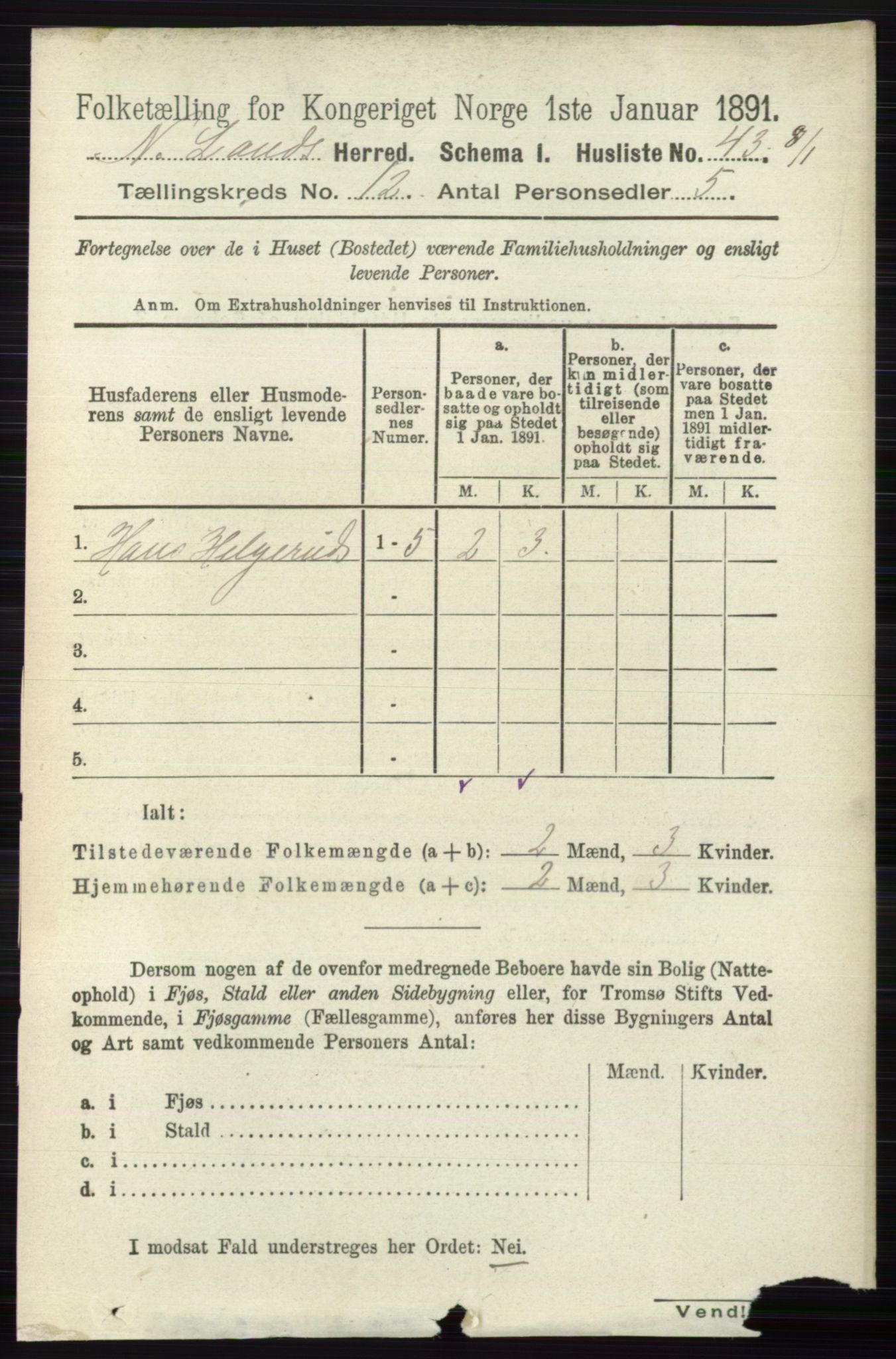 RA, 1891 census for 0538 Nordre Land, 1891, p. 3221