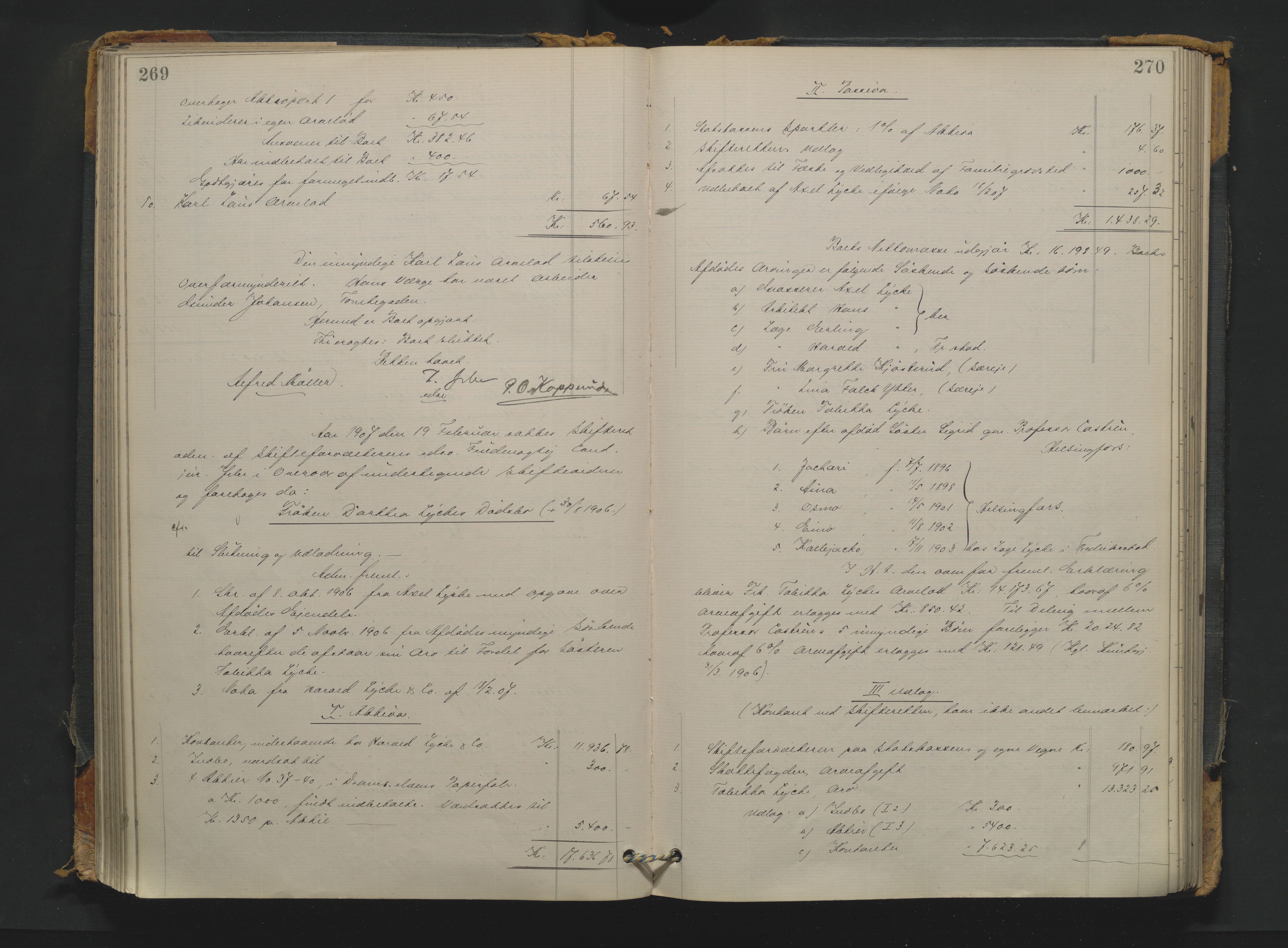 Drammen byfogd, AV/SAKO-A-222/H/Hb/Hbd/Hbda/L0009: Skifteutlodningsprotokoll., 1904-1911, p. 269-270